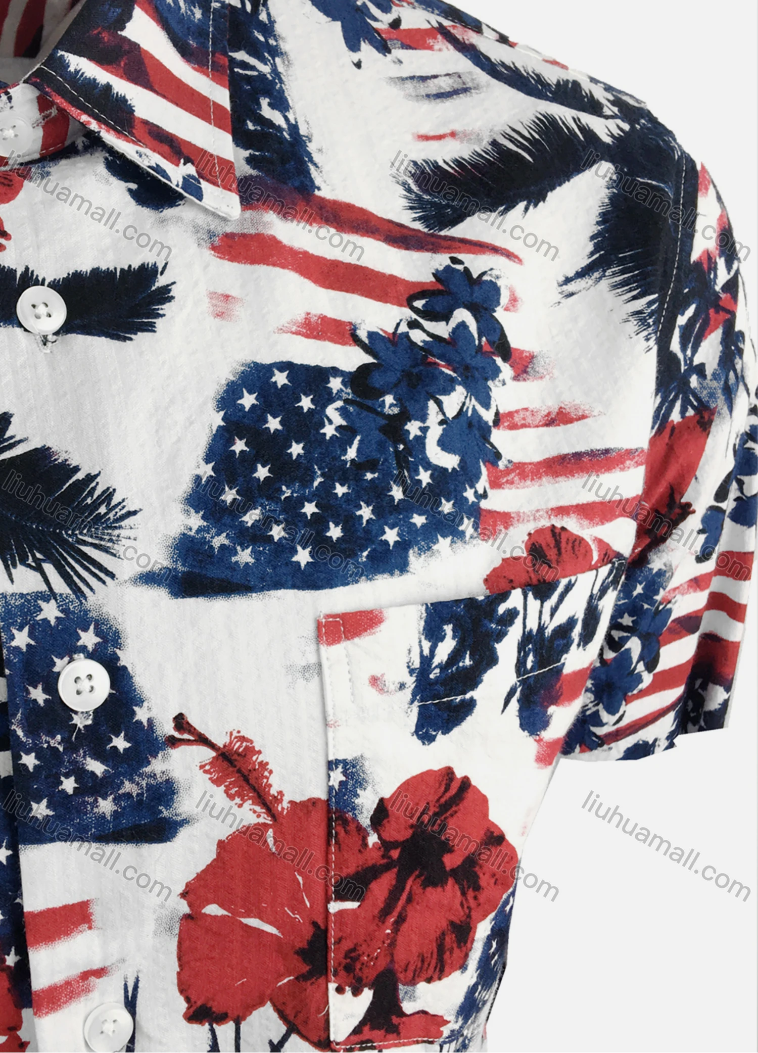 Wholesale Men's Casual Short Sleeve Allover Print Button Down Shirt UKS021-1# - Liuhuamall