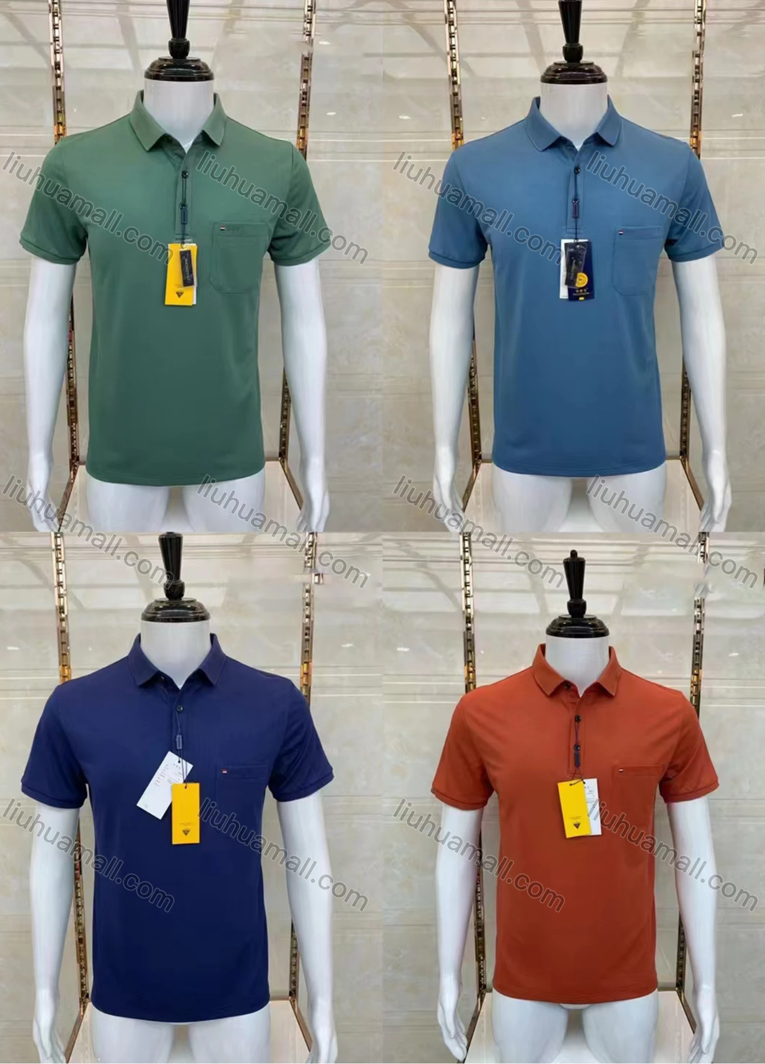 Wholesale Men's Cotton Plain Patch Pocket Short Sleeve Polo Shirt 112# - Liuhuamall