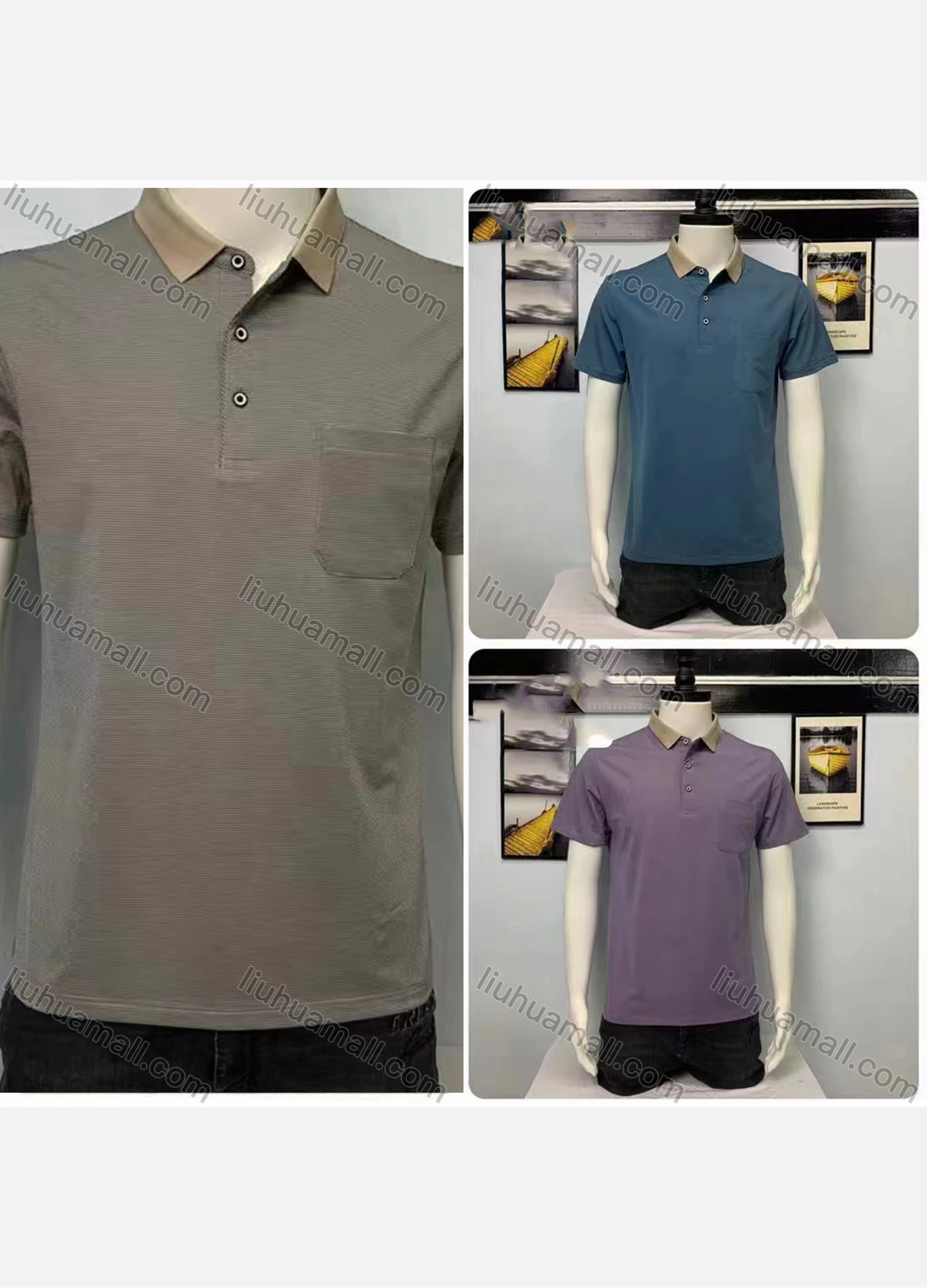 Wholesale Men's Cotton Contrast Color Patch Pocket Short Sleeve Polo Shirt A010# - Liuhuamall
