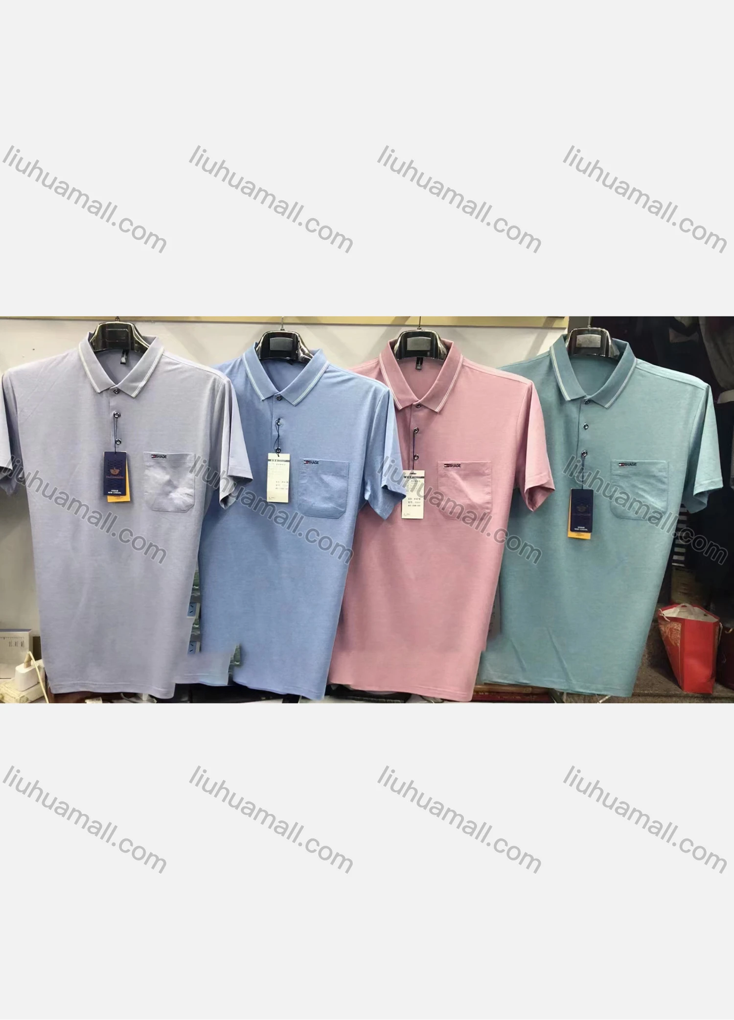Wholesale Men's Cotton Basics Plain Patch Pocket Short Sleeve Polo Shirt 2101# - Liuhuamall