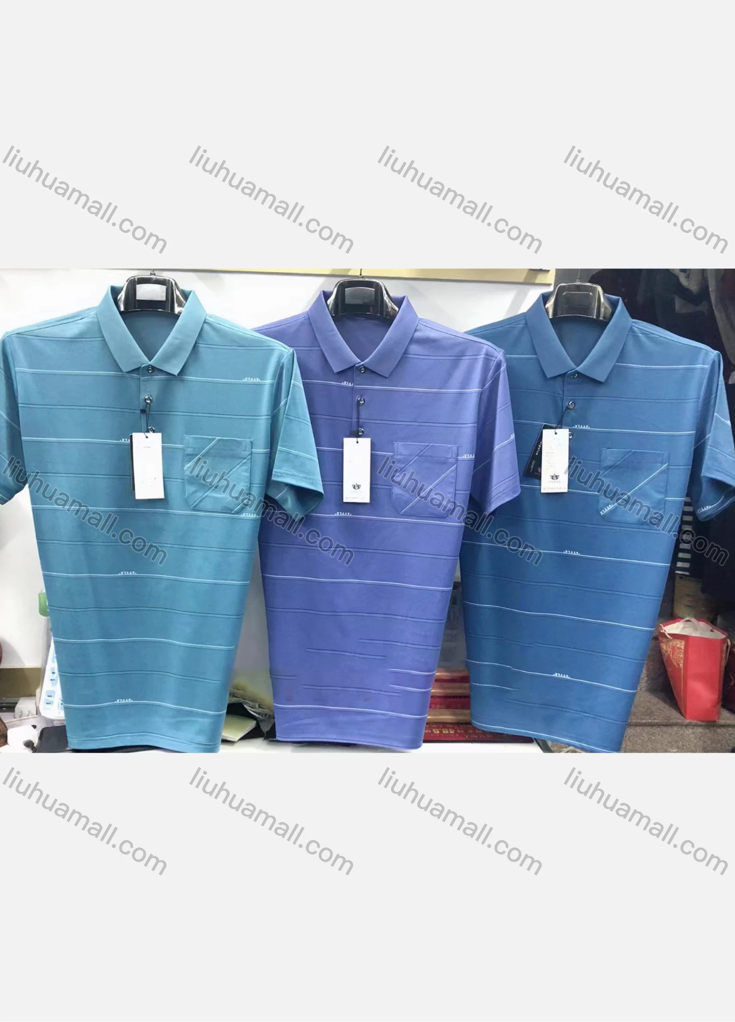 Wholesale Men's Casual Striped Patch Pocket Short Sleeve Polo Shirt A88# - Liuhuamall