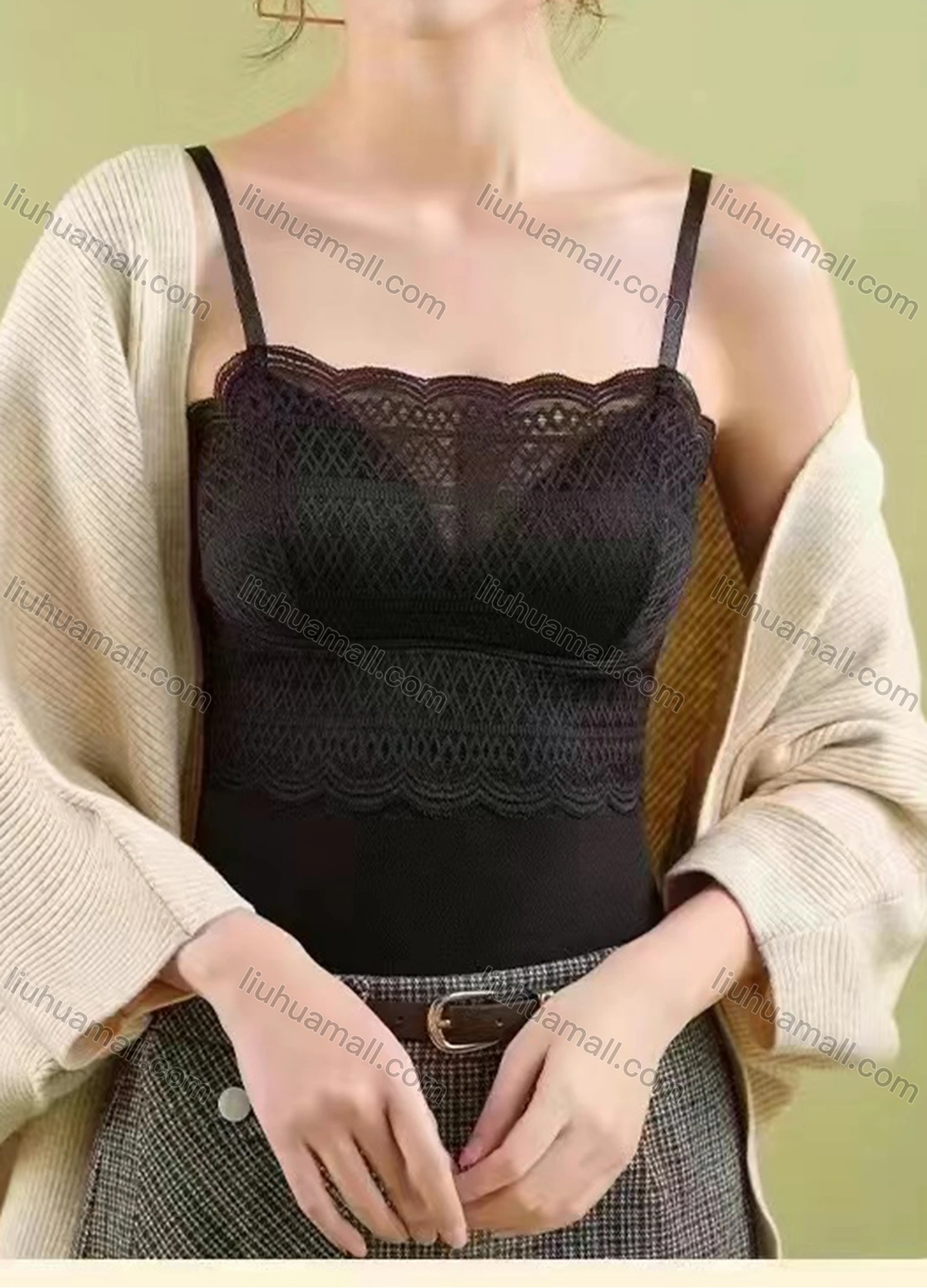 Wholesale Women's Comfy Breathable Pull-on Lace Plain Fleece Lined Camisole - Liuhuamall