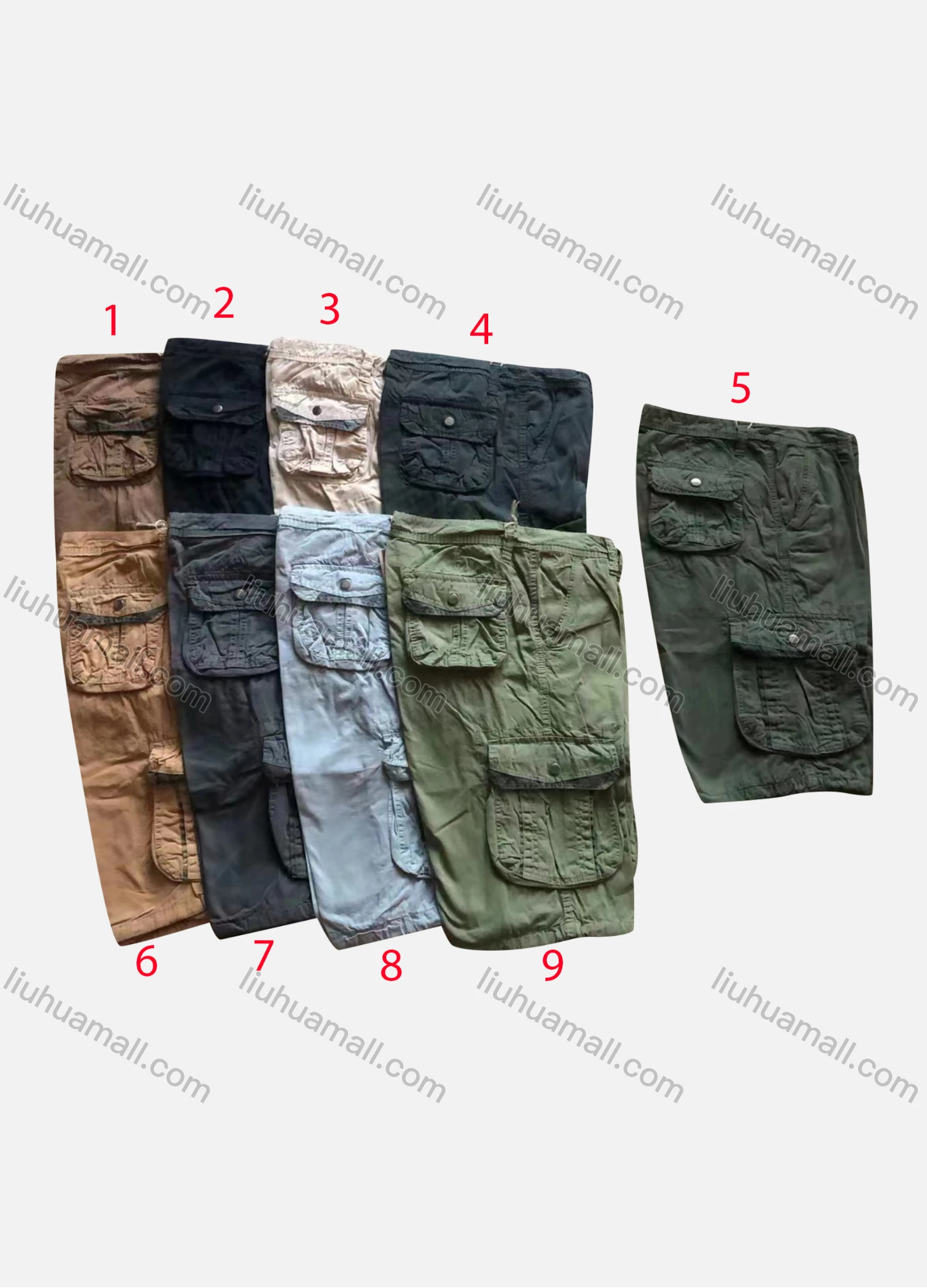 Wholesale Men's Casual Plain Multiple Pockets Cargo Shorts 6209# - Liuhuamall