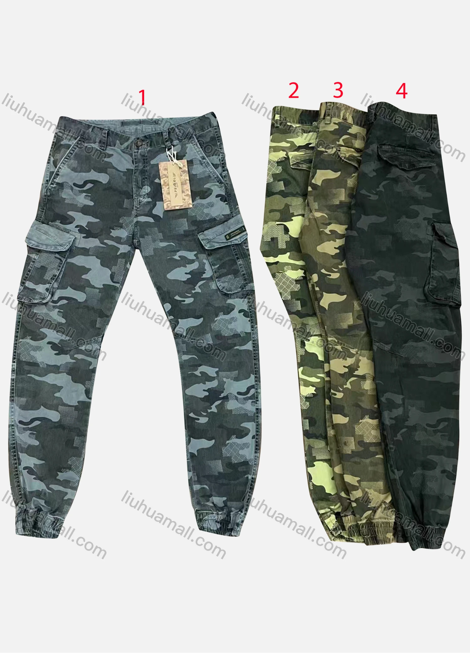 Wholesale Men's Casual Camouflage Elastic Waist Multiple Pockets Ankle Length Jogger 9365# - Liuhuamall