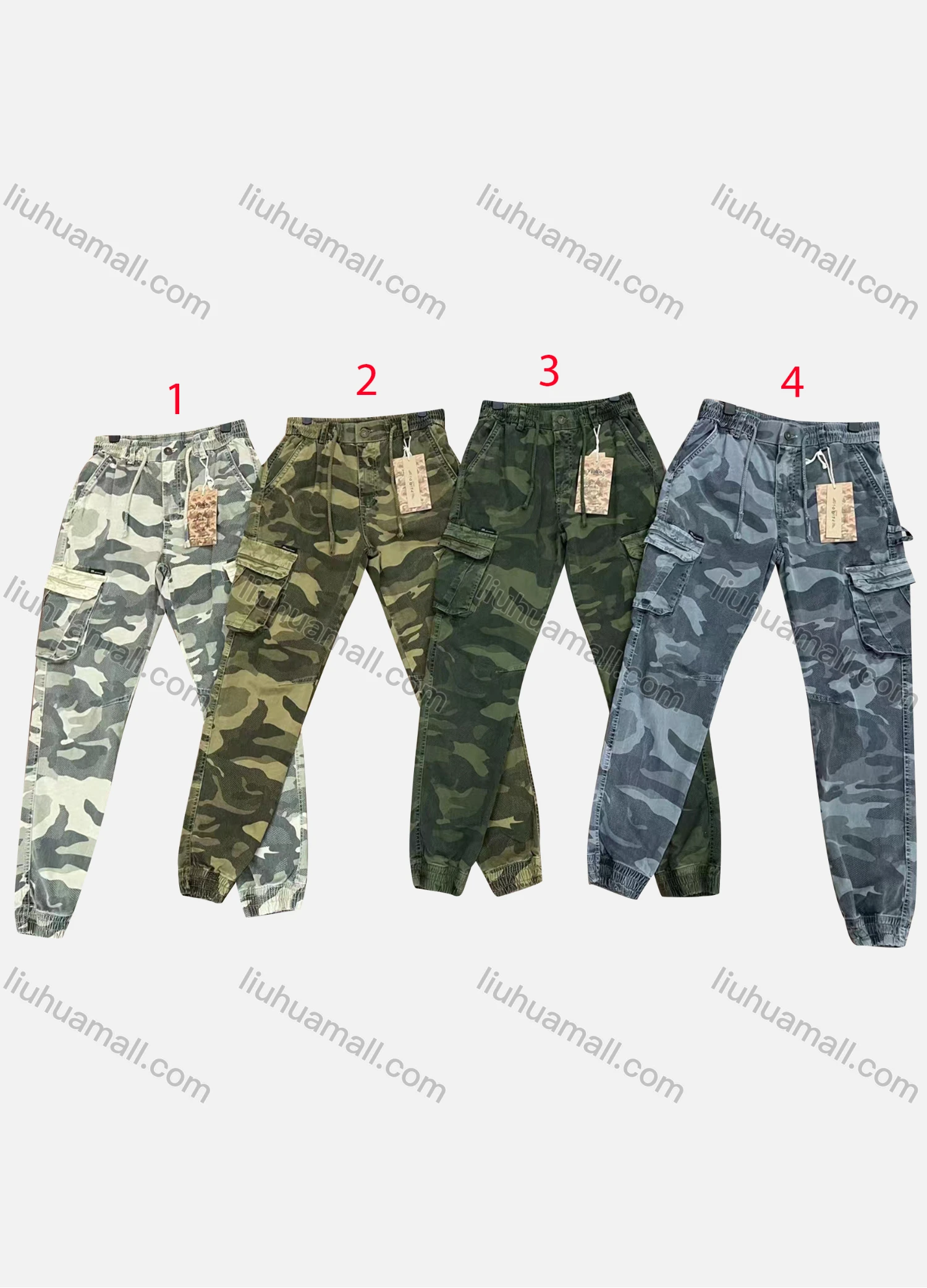 Wholesale Men's Casual Camouflage Elastic Waist Drawstring Multiple Pockets Ankle Length Jogger 9398# - Liuhuamall