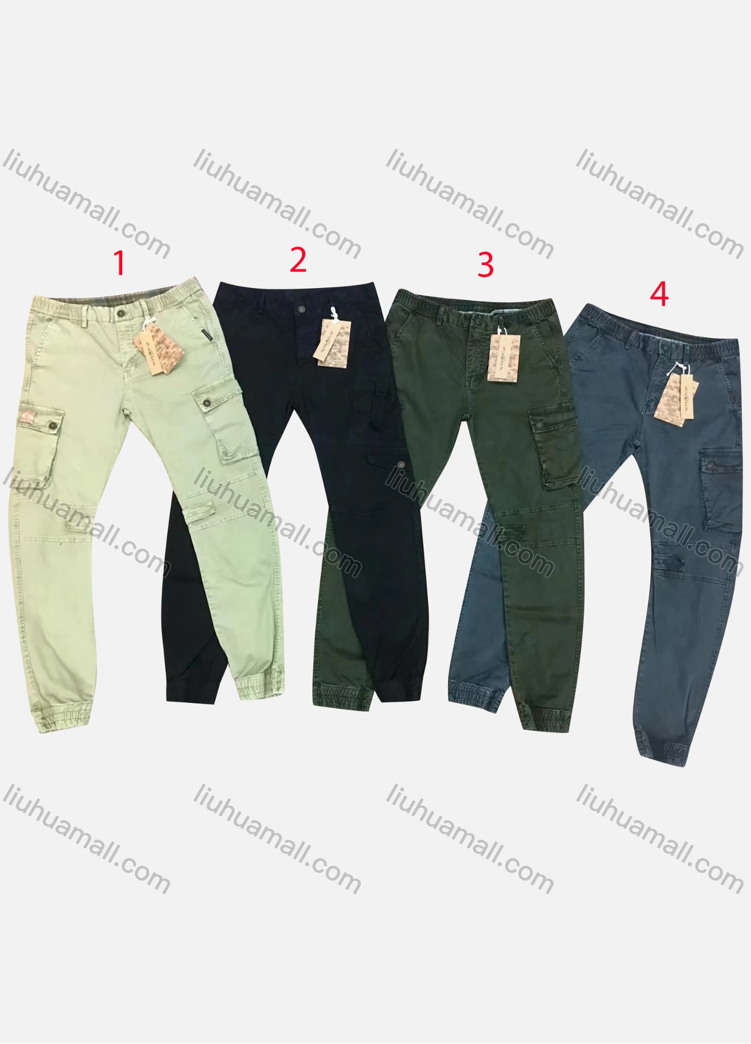 Wholesale Men's Casual Plain Elastic Waist Multiple Pockets Ankle Length Jogger 99635# - Liuhuamall