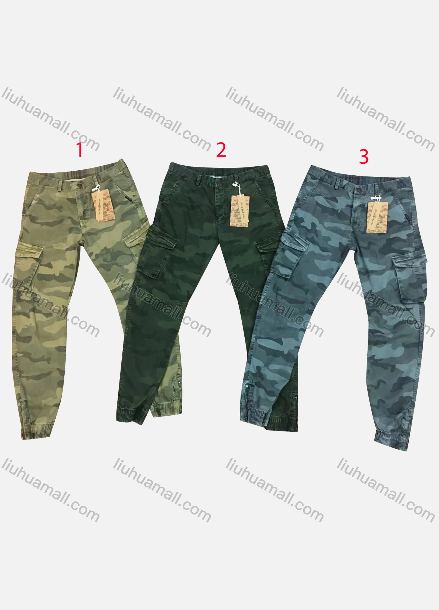 Wholesale Men's Casual Camouflage Elastic Waist Drawstring Multiple Pockets Ankle Length Jogger 99638# - Liuhuamall