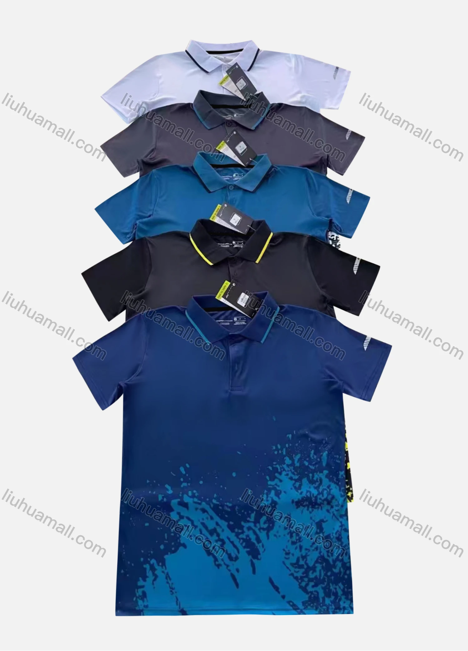 Wholesale Men's Quick Dry Workout Ink Splash Print Short Sleeve Sports Polo Shirt P71# - Liuhuamall