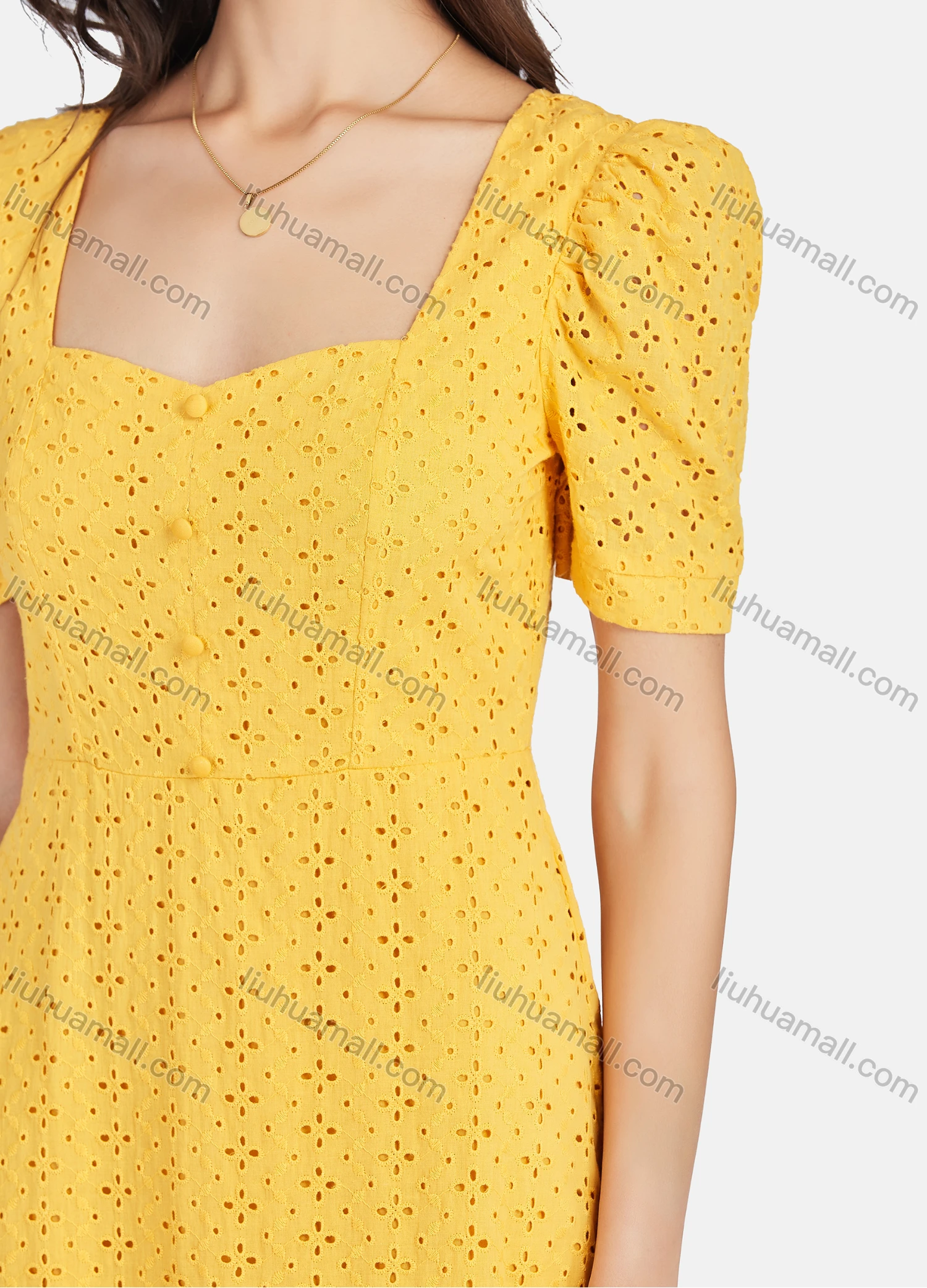 Wholesale Women's Casual Plain Sweetheart Neck Puff Sleeve Cut Out Ruffle Hem Short Dress - Liuhuamall