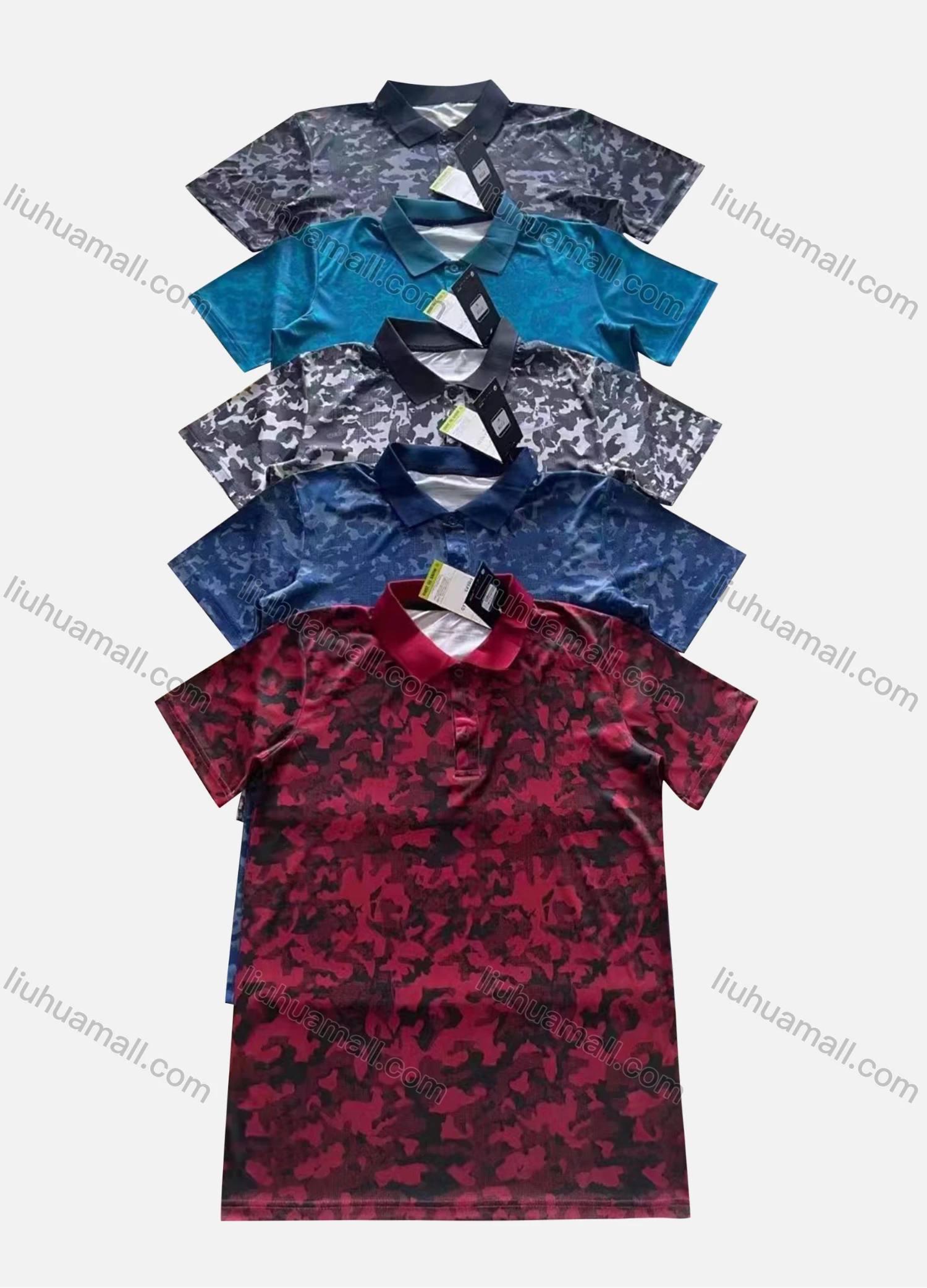 Wholesale Men's Casual Allover Camo Print Short Sleeve Polo Shirt P77# - Liuhuamall