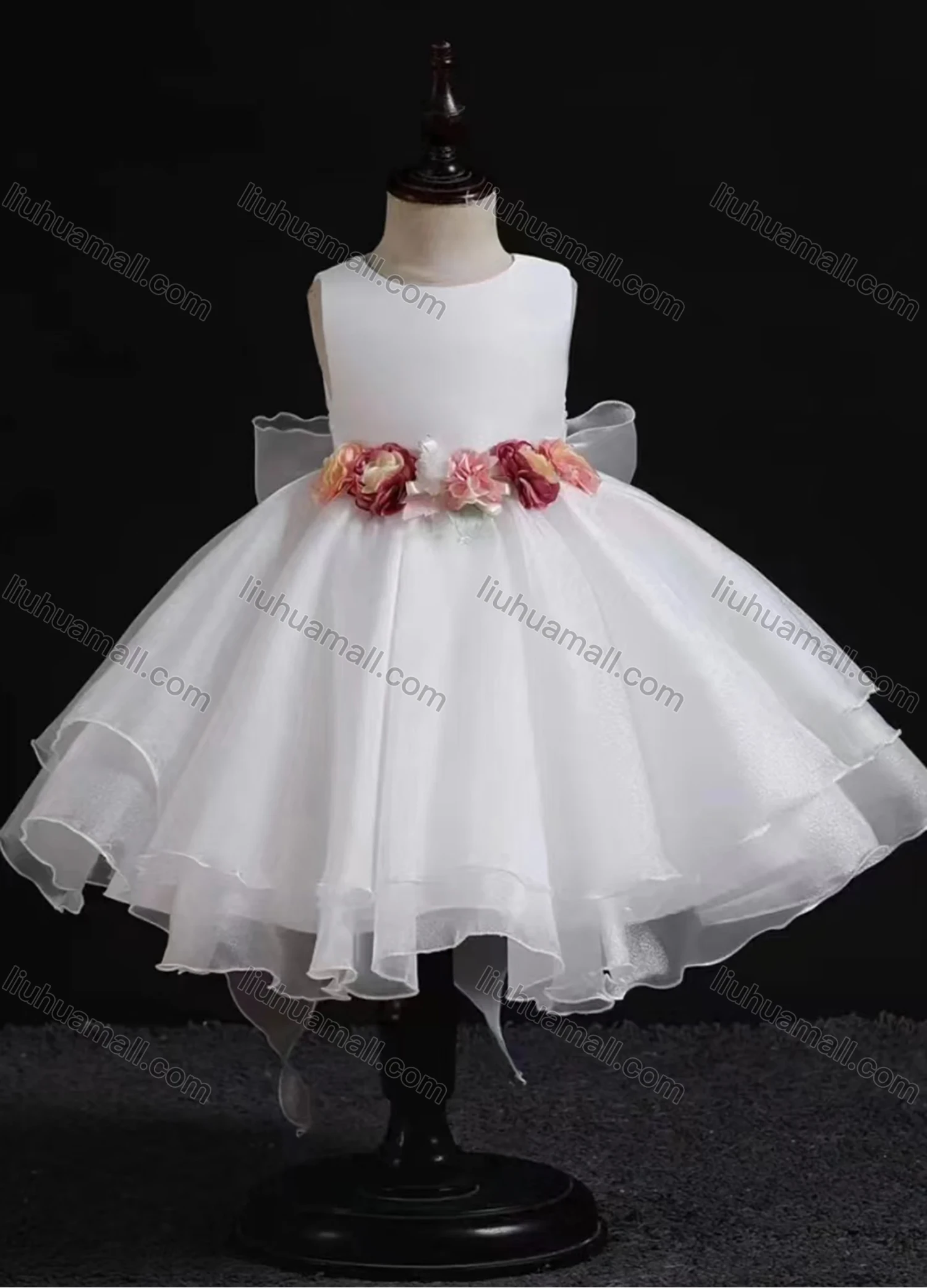 Wholesale Girls Lovely Sleeveless Lace 3D Floral Pleated Dress 15# - Liuhuamall