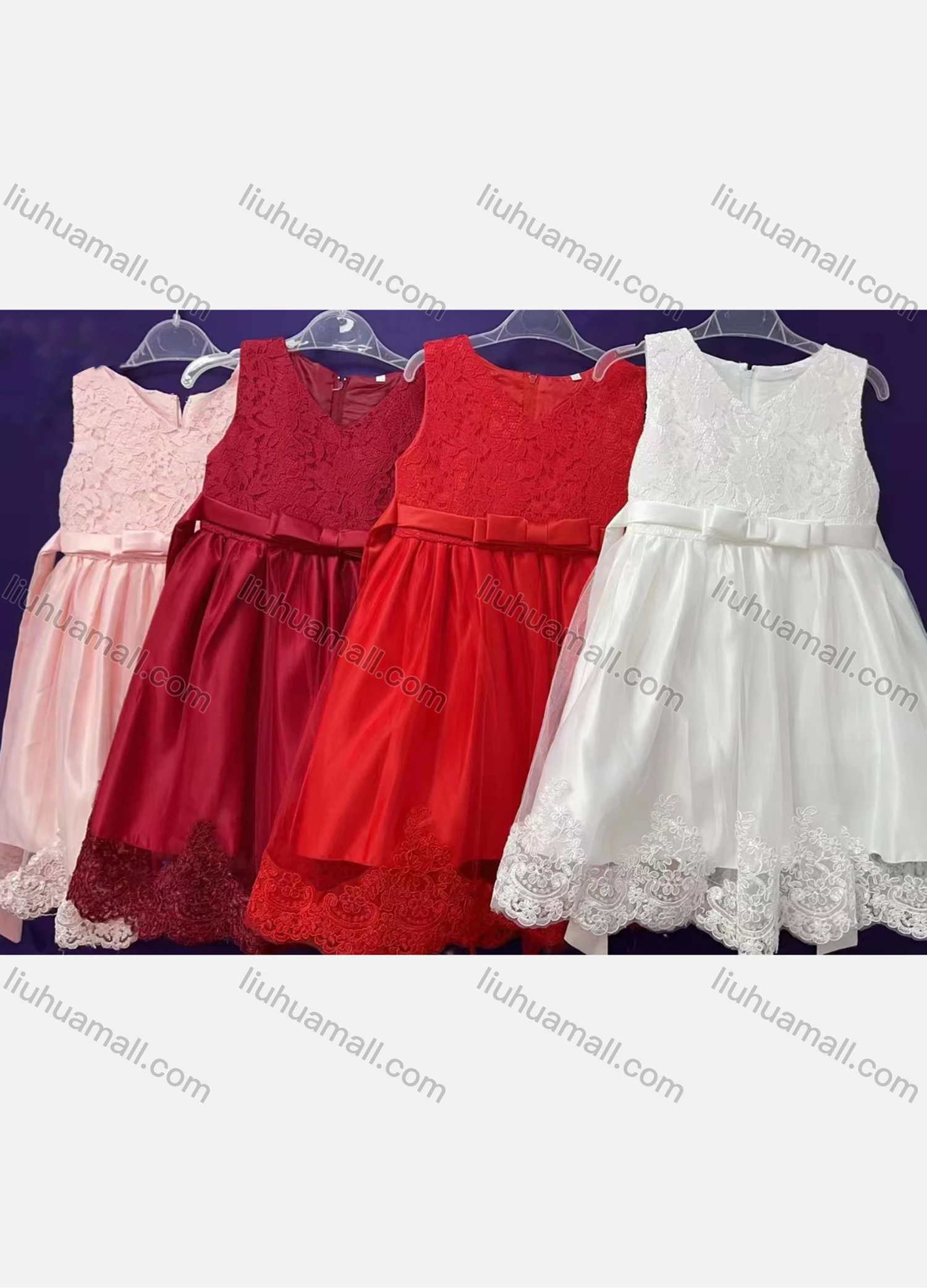 Wholesale Girls Lovely Sleeveless Lace Embroidery Bow Knot Pleated Dress - Liuhuamall