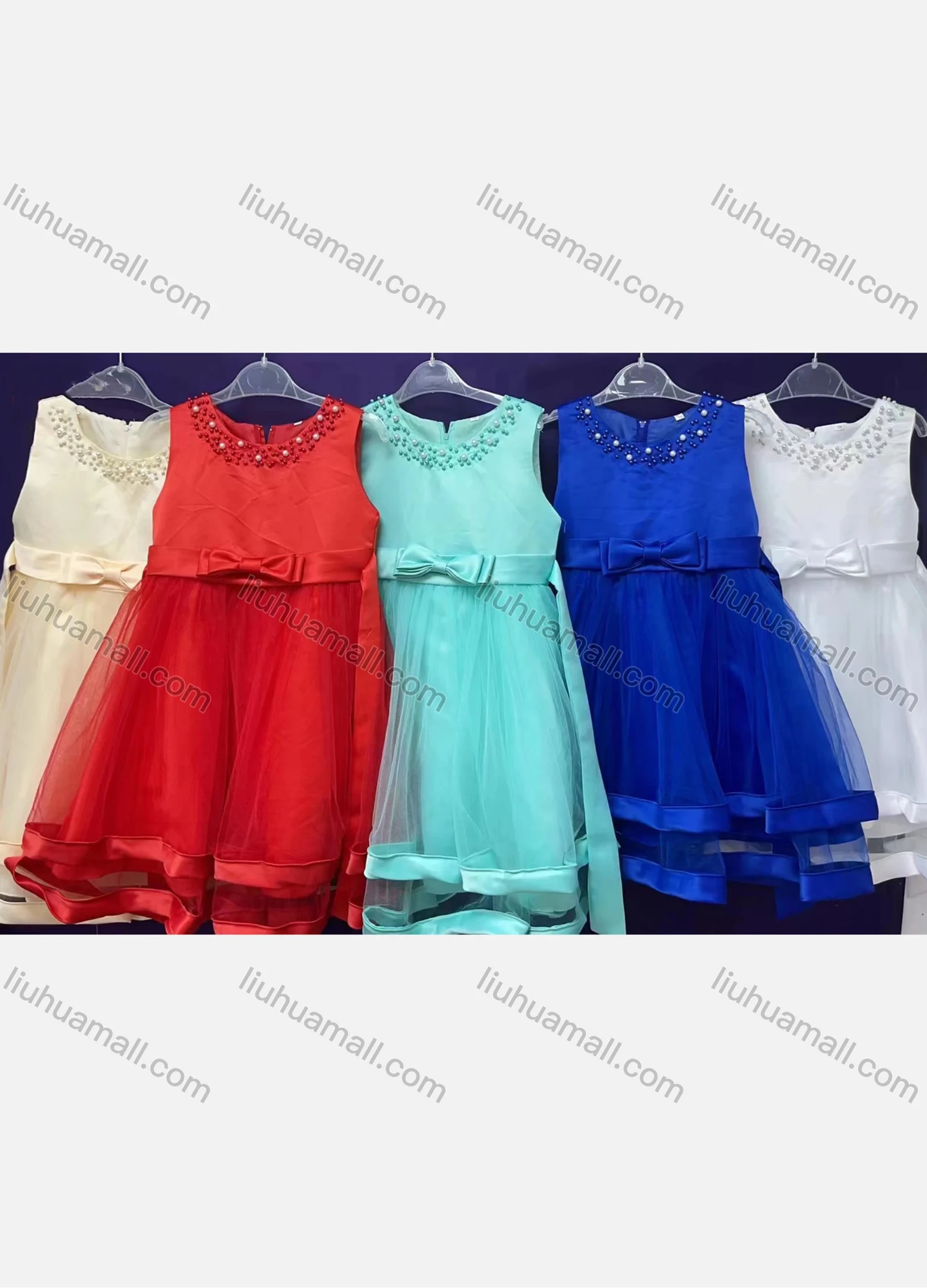 Wholesale Girls Lovely Crew Neck Sleeveless Pearl Decro Lace Dress 32# - Liuhuamall