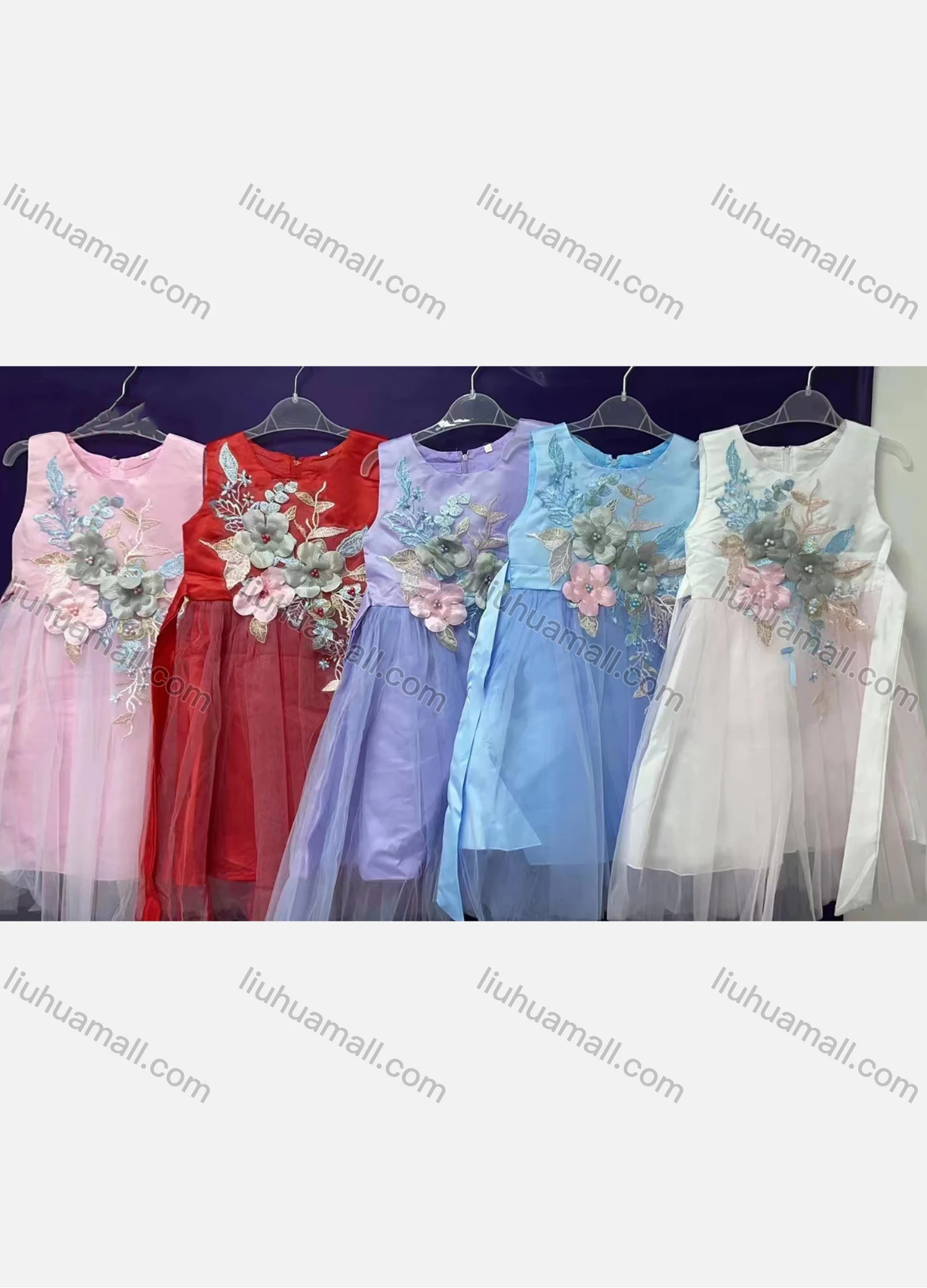 Wholesale Girls Lovely Crew Neck Sleeveless Appliques Lace Up Dress 39# - Liuhuamall