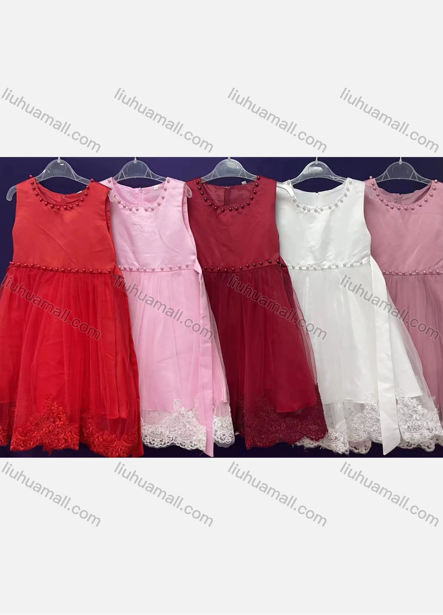 Wholesale Girls Lovely Crew Neck Sleeveless Embroidery Pearl Decro Lace Dress 57# - Liuhuamall