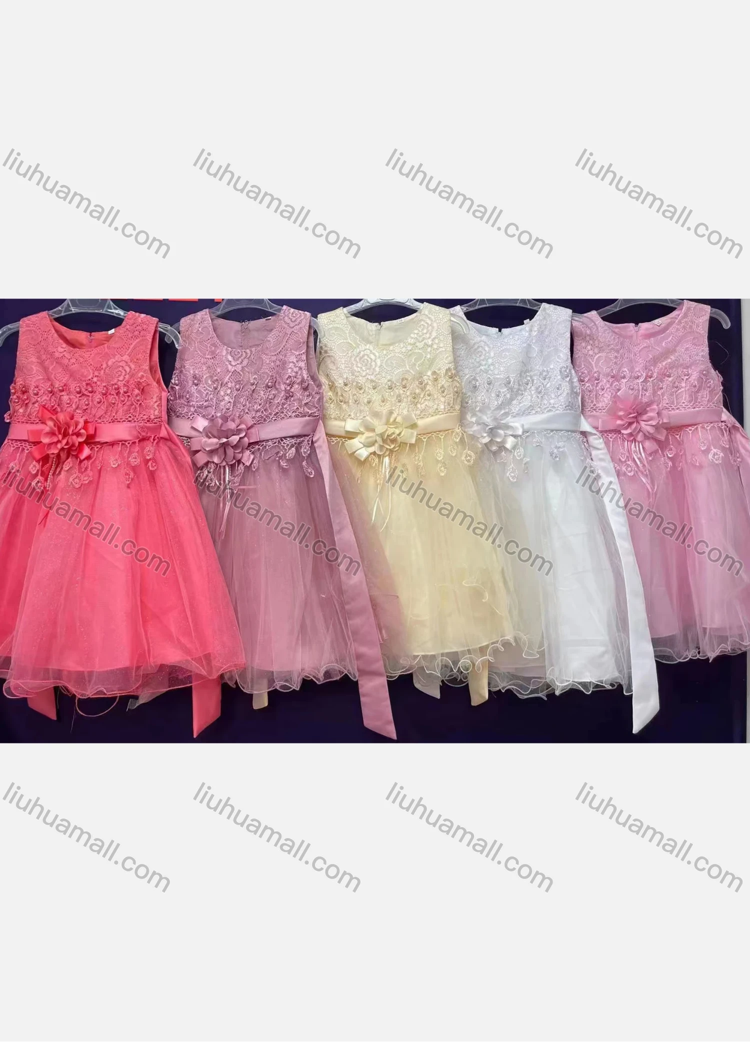 Wholesale Girls Lovely Crew Neck Sleeveless Pearl Decro Lace Dress 2221# - Liuhuamall