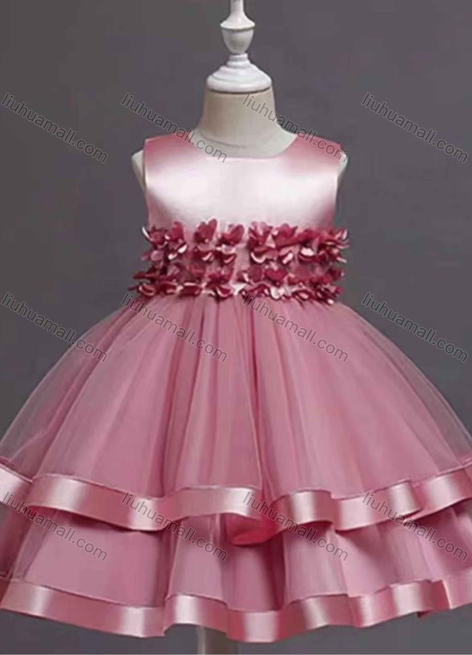 Wholesale Girls Lovely Sleeveless 3D Floral Tiered Dress A1315# - Liuhuamall