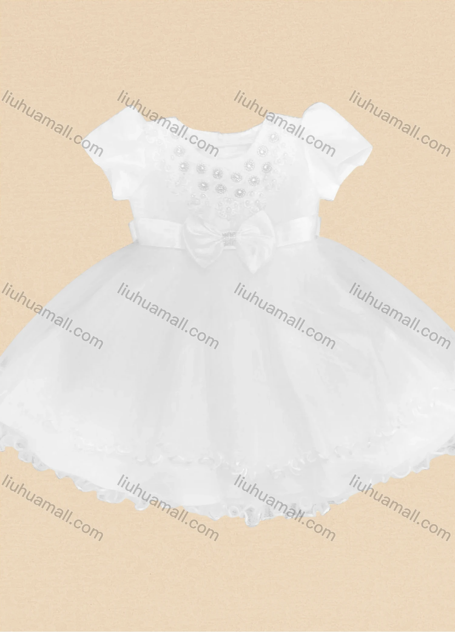 Wholesale Girls Lovely Plain Cap Sleeve Lace Bow Knot Pearl Decro Dress - Liuhuamall