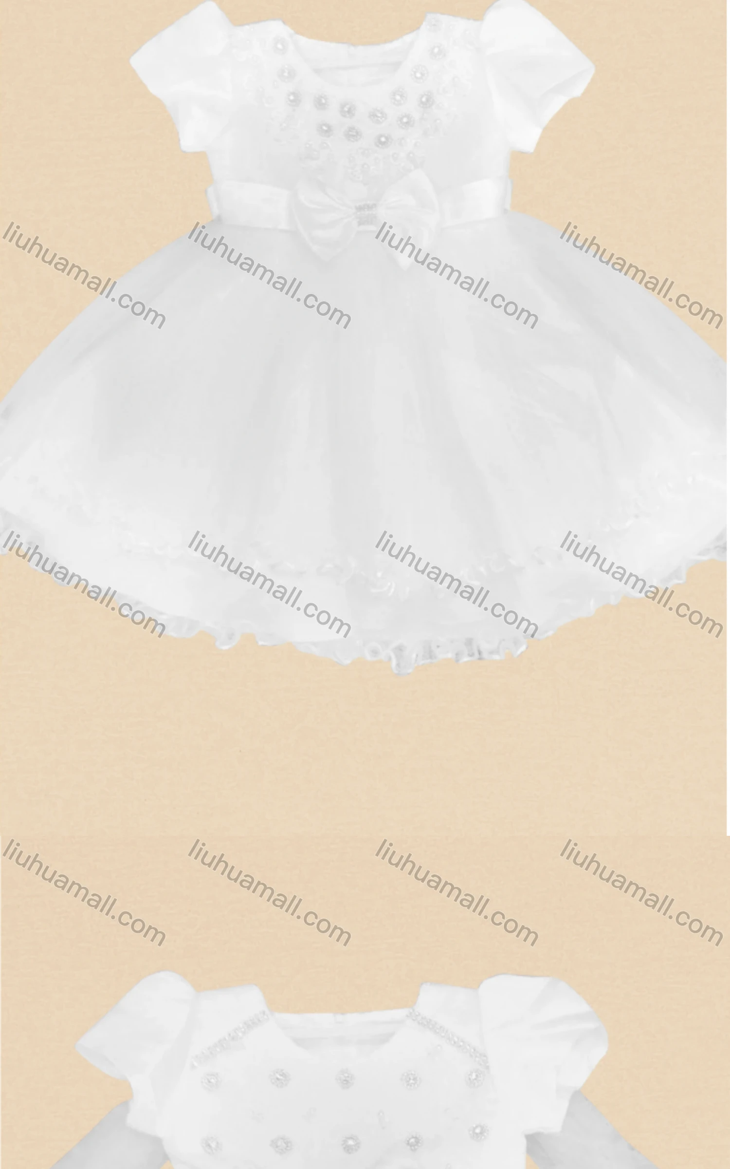 Wholesale Girls Lovely Plain Cap Sleeve Lace Bow Knot Pearl Decro Dress - Liuhuamall