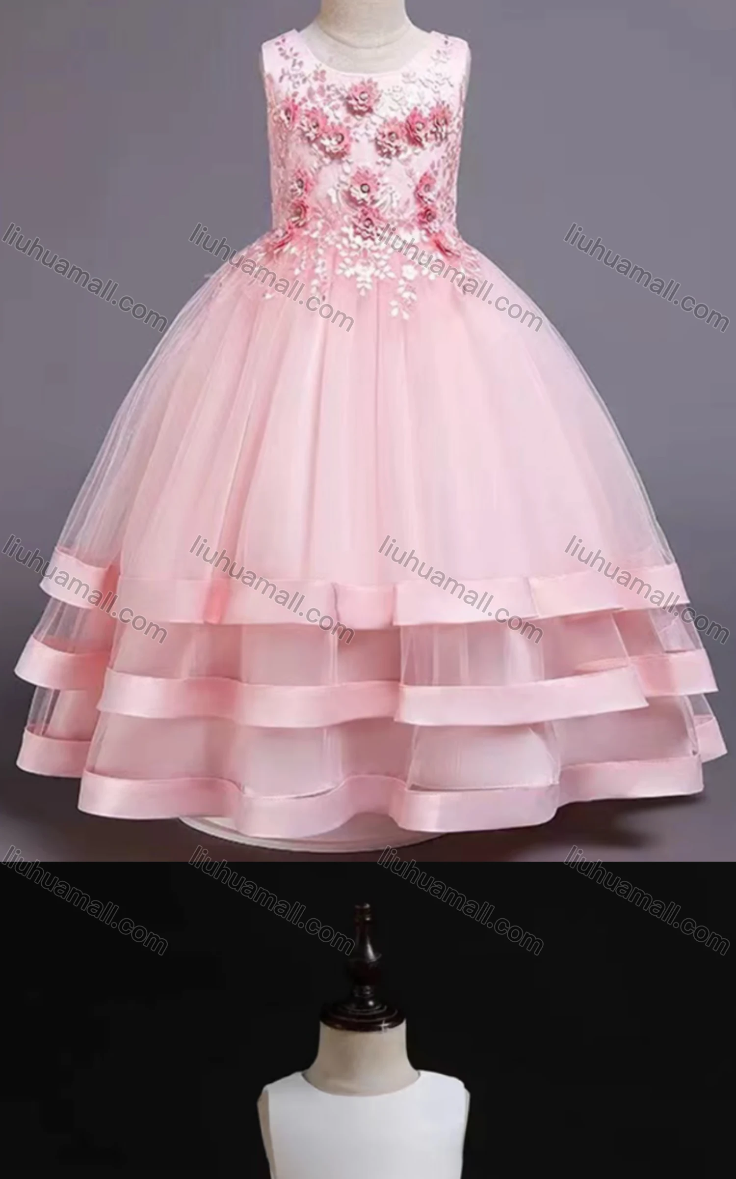Wholesale Girls Lovely Sleeveless Embroidery Bow Knot Dress - Liuhuamall
