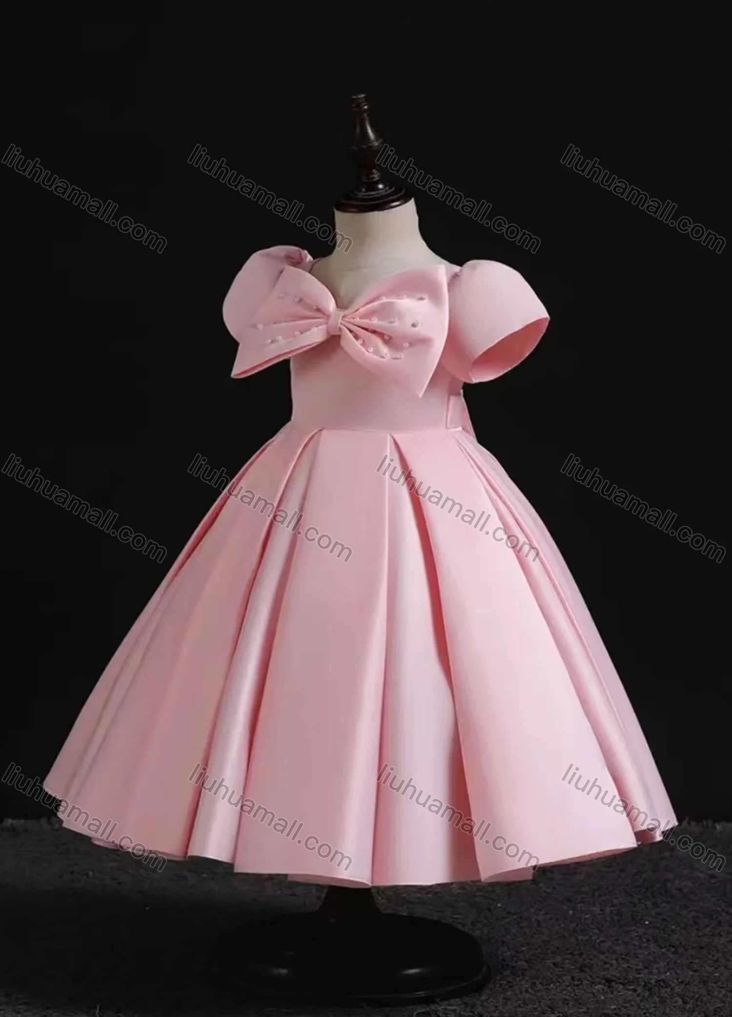 Wholesale Girls Lovely Cap Sleeve Embroidery Bow Knot Pleated Dress - Liuhuamall