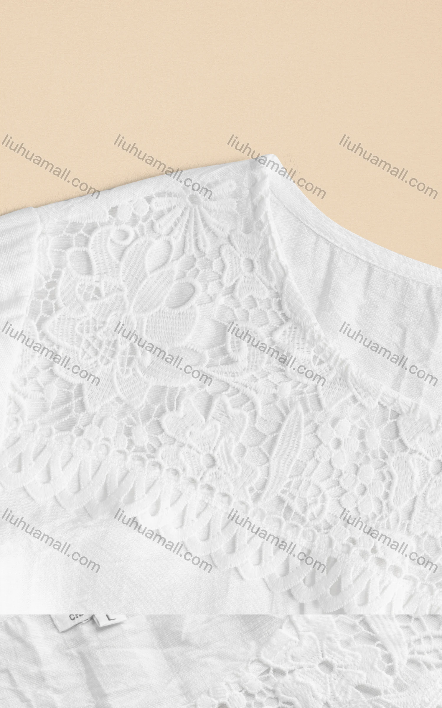 Wholesale Women's Casual Crew Neck Lace Sleeve Plain Blouse - Liuhuamall