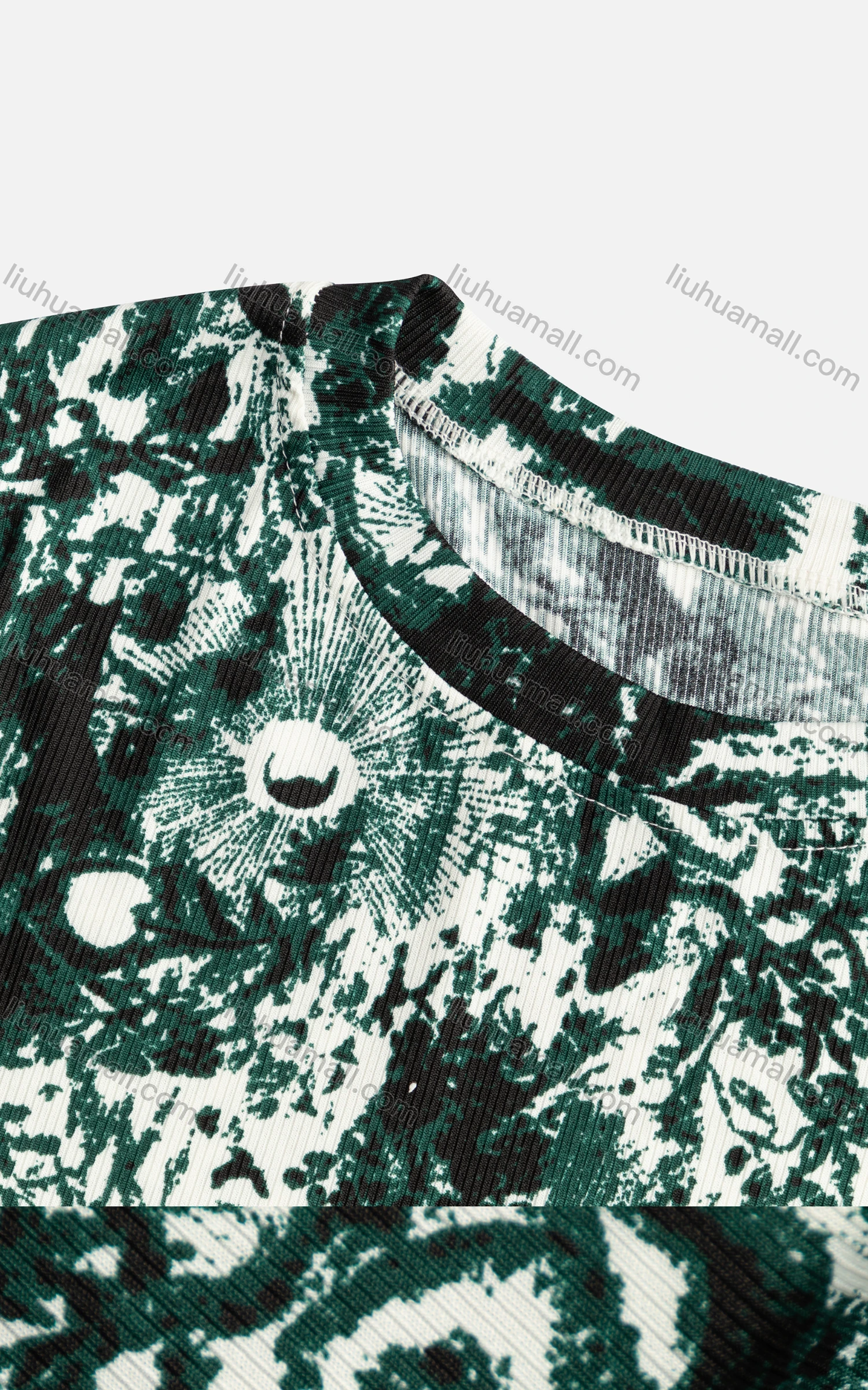 Wholesale Women's Casual Crew Neck Short Sleeve Curved Hem Ink Print Blouse - Liuhuamall