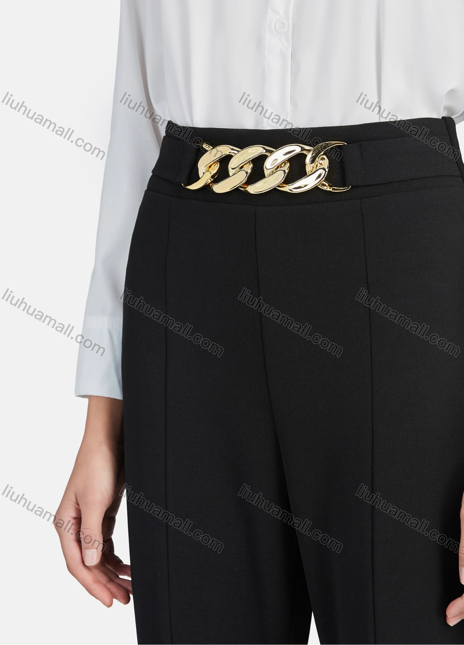 Wholesale Women's Casual Plain High Waist Flared Leg Pants With Belt - Liuhuamall