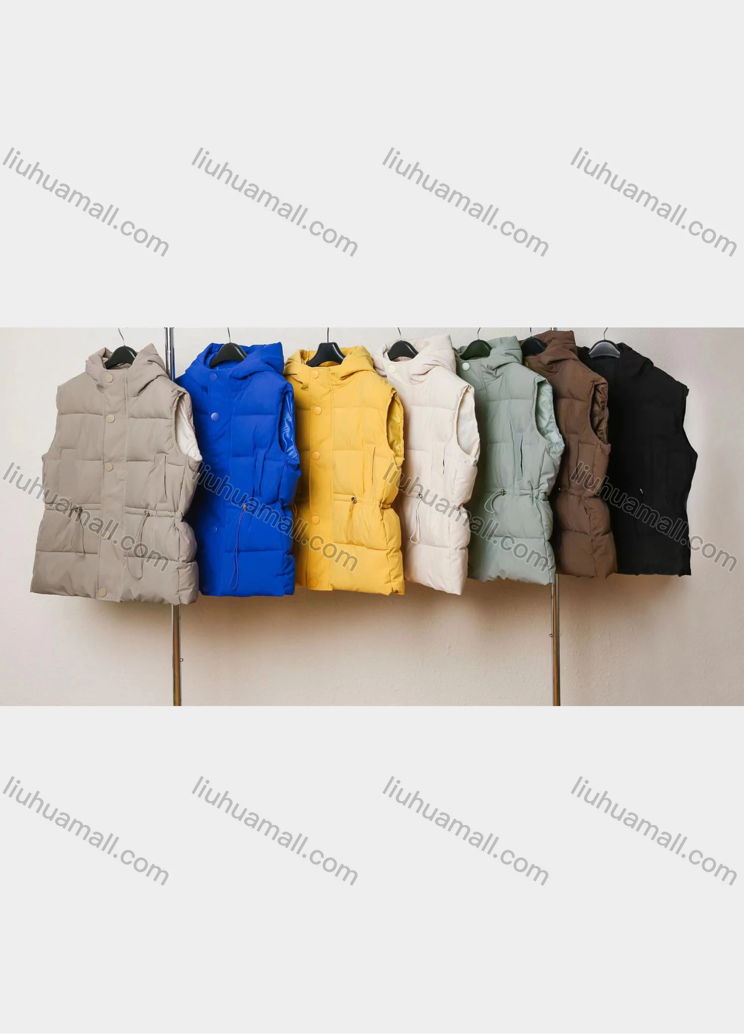 Wholesale Women's Casual Hooded Sleeveless Plain Button Closure Vest Puffer Jacket M02# - Liuhuamall