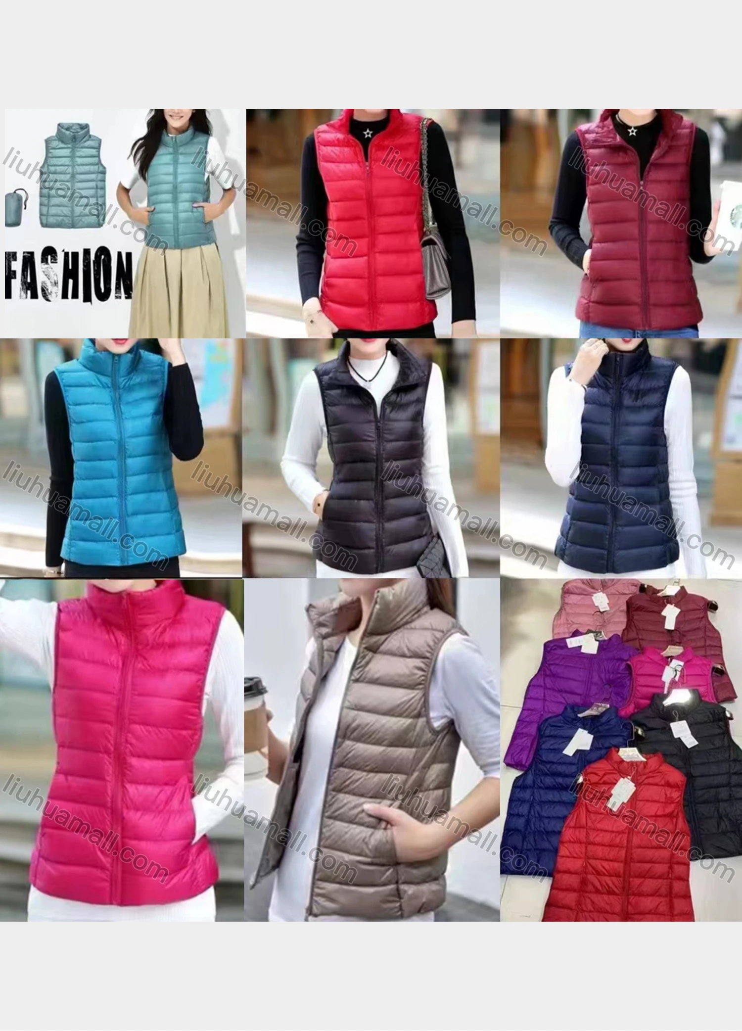 Wholesale Women's Casual High Neck Thermal Lined Plain Pockets Vest Puffer Jacket 15# - Liuhuamall