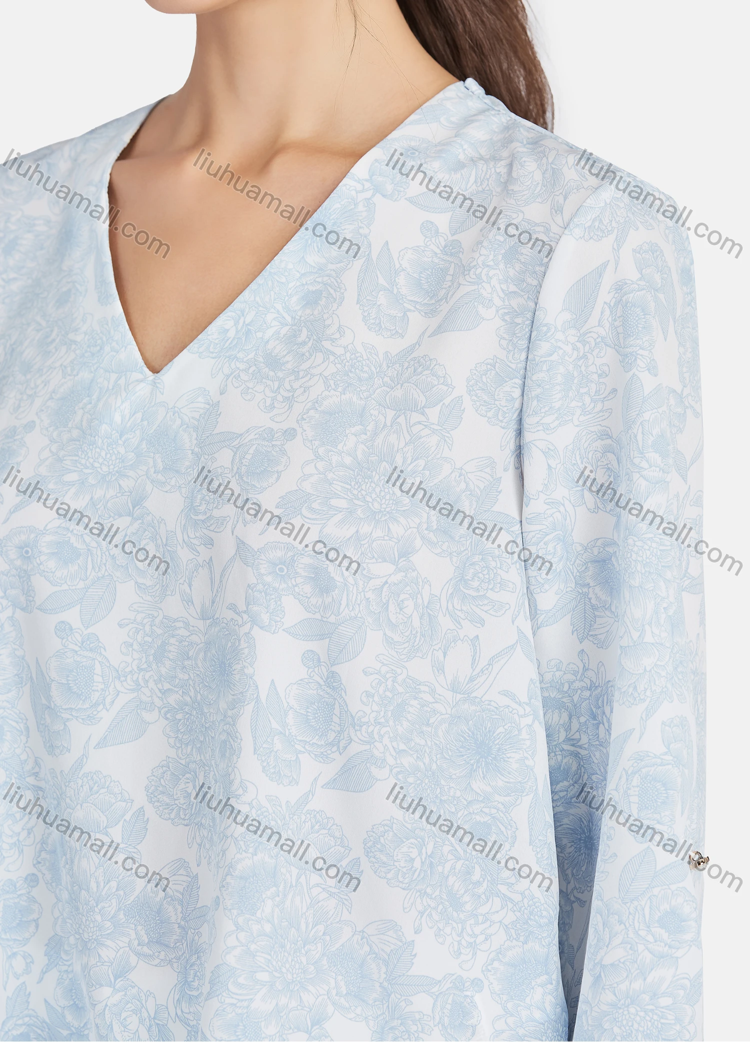 Wholesale Women's Casual Floral Print V Neck Long Sleeve Blouse - Liuhuamall