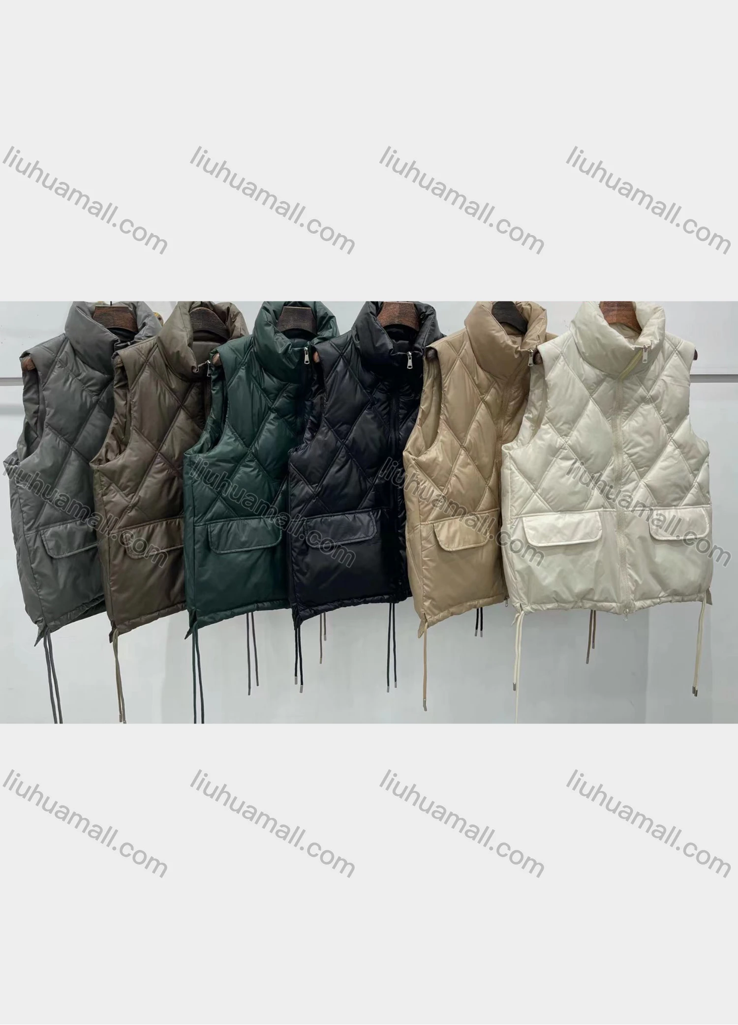 Wholesale Women's Casual High Neck Thermal Lined Fake Pockets Vest Puffer Jacket - Liuhuamall