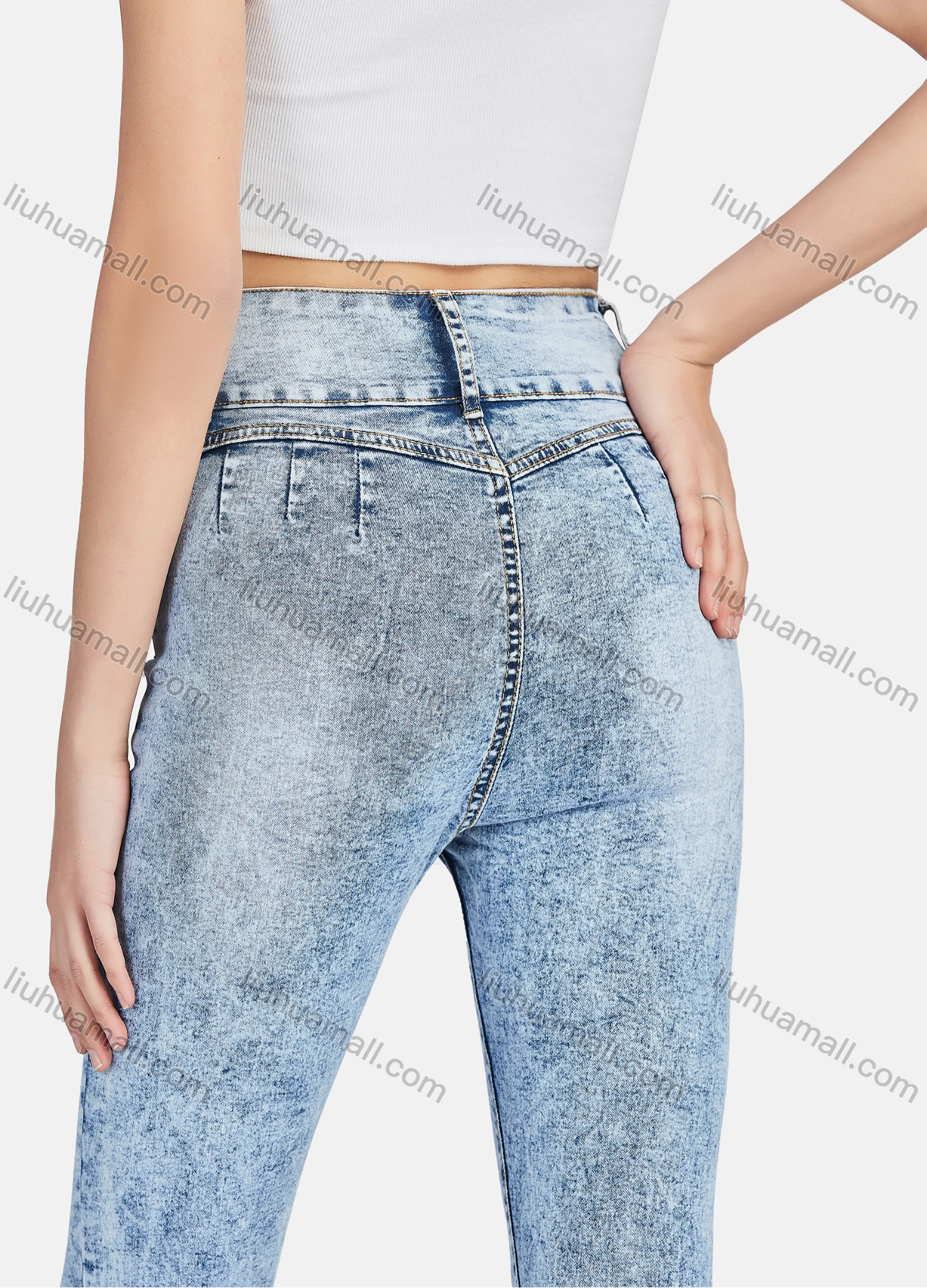 Wholesale Women's Casual Ripped Distressed High Waist Skinny Fit Jean - Liuhuamall