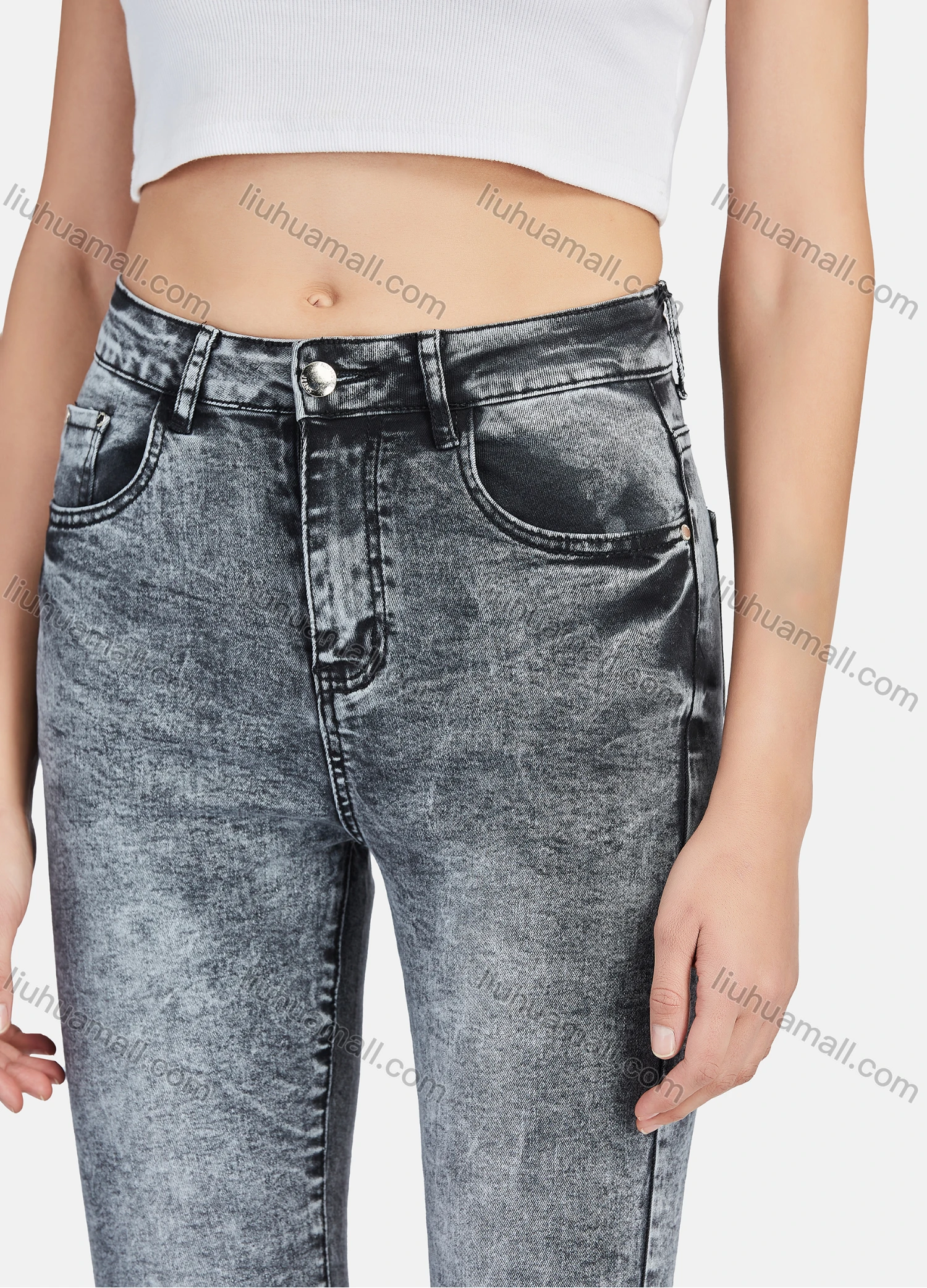 Wholesale Women's Casual Plain Distressed High Waist Skinny Fit Ankle Length Jean - Liuhuamall