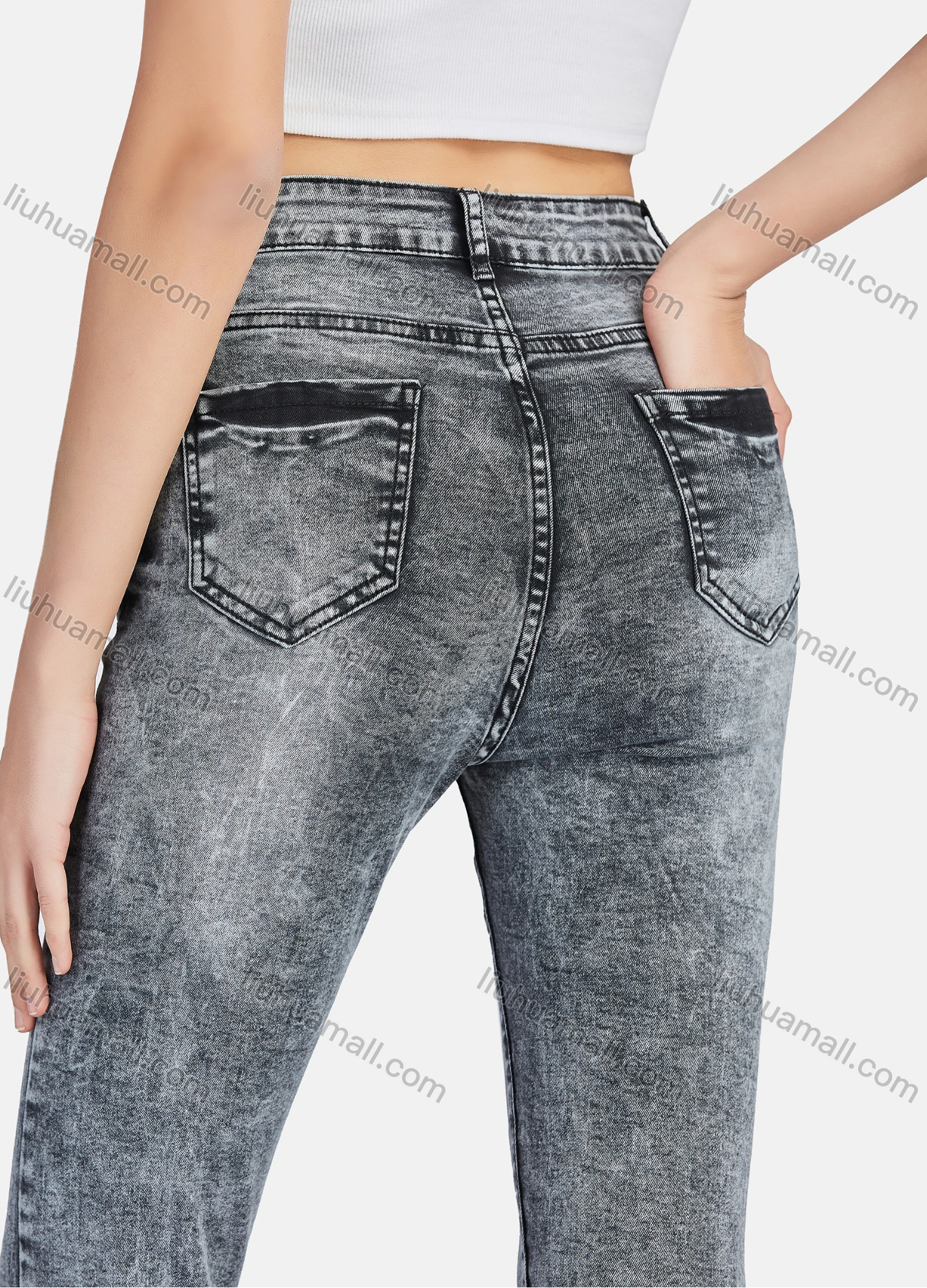 Wholesale Women's Casual Plain Distressed High Waist Skinny Fit Ankle Length Jean - Liuhuamall