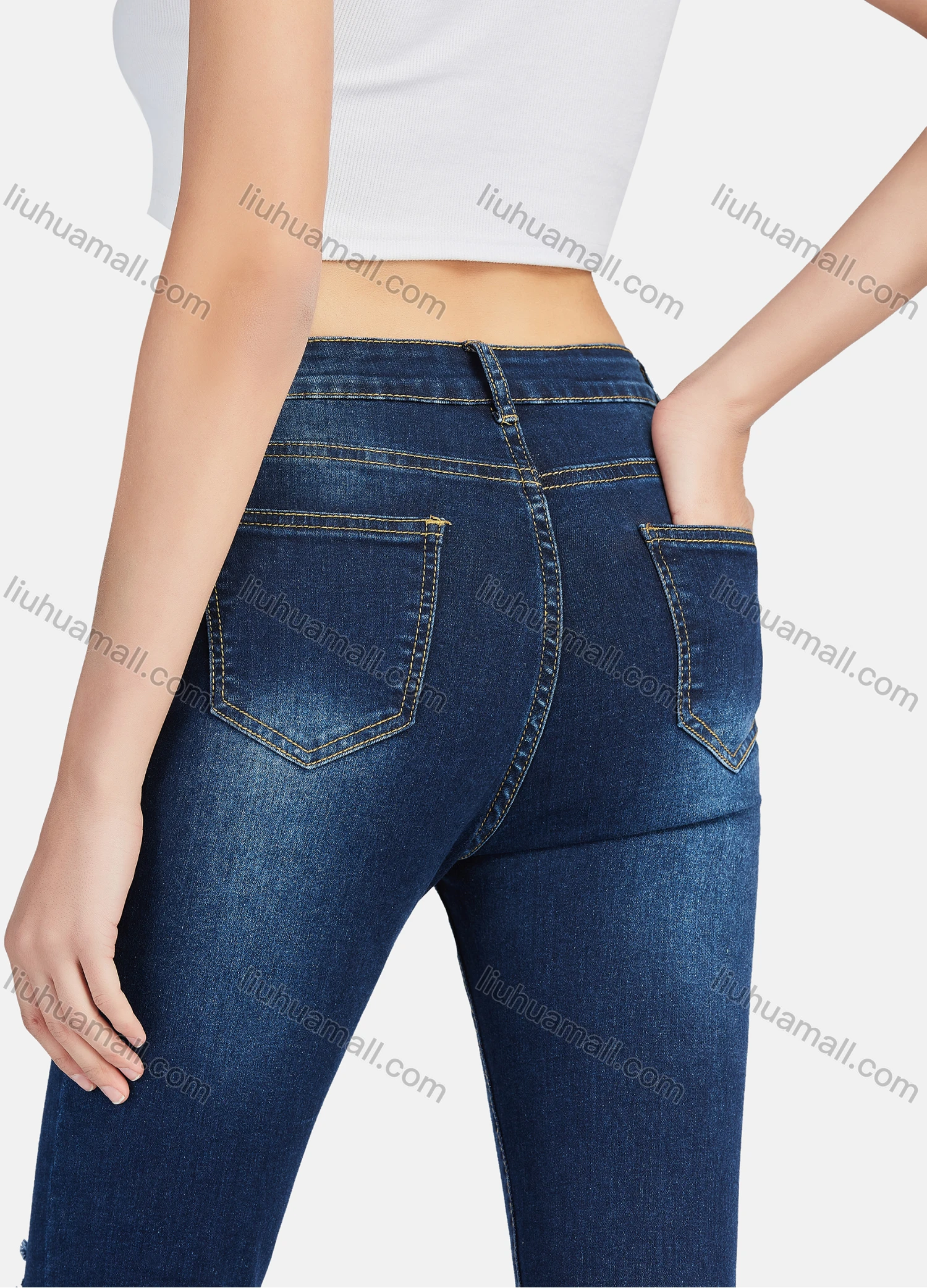Wholesale Women's Casual Ripped Distressed High Waist Skinny Fit Jean - Liuhuamall