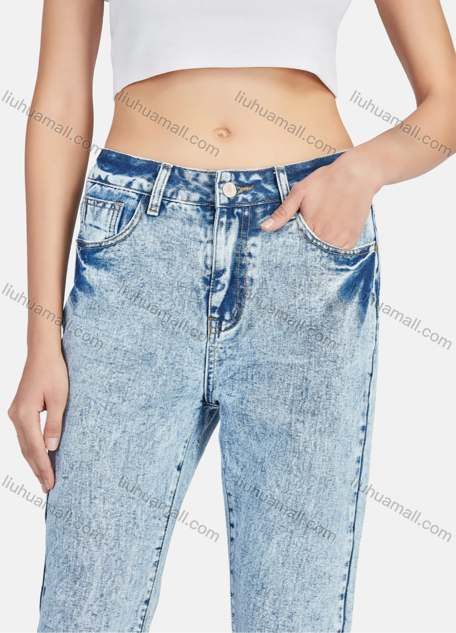 Wholesale Women's Casual Plain High Waist Straight Leg Ankle Length Jean - Liuhuamall