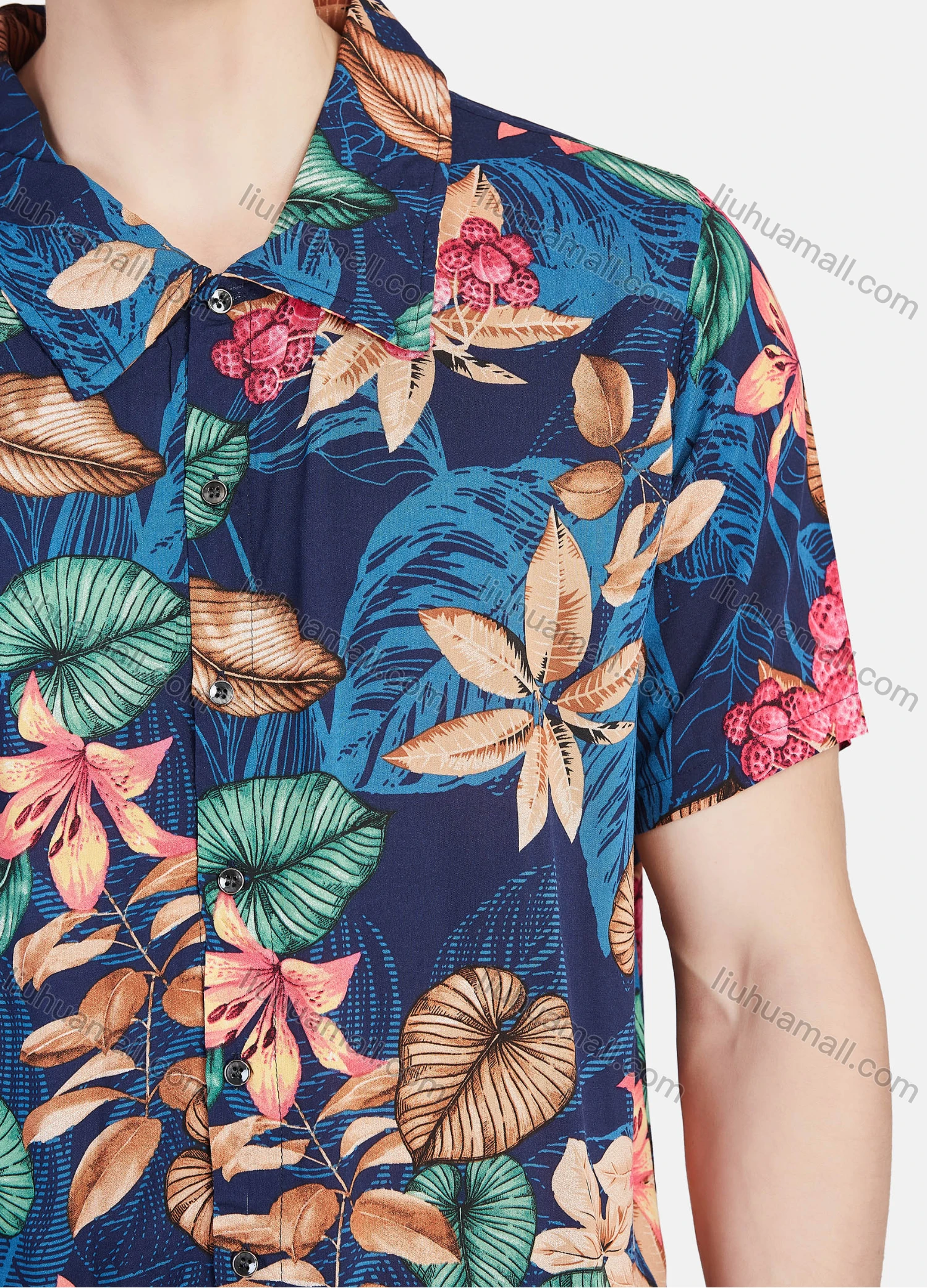 Wholesale Men's Vacation Button Down Short Sleeve Allover Tropical Floral Print 2 Piece Set - Liuhuamall