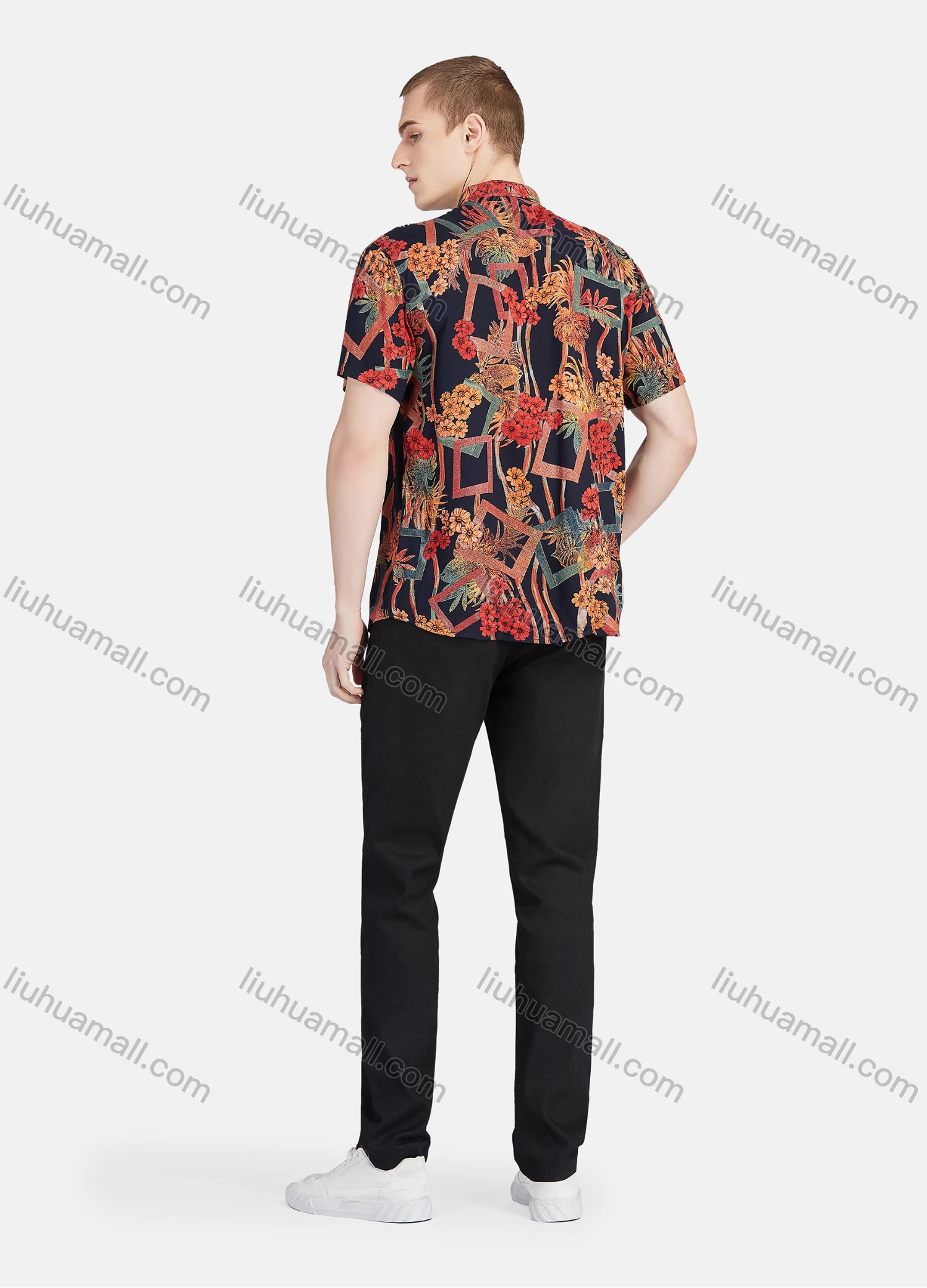 Wholesale Men's Fashion Allover Print Button Down Short Sleeve Patch Pocket Casual Shirt - Liuhuamall