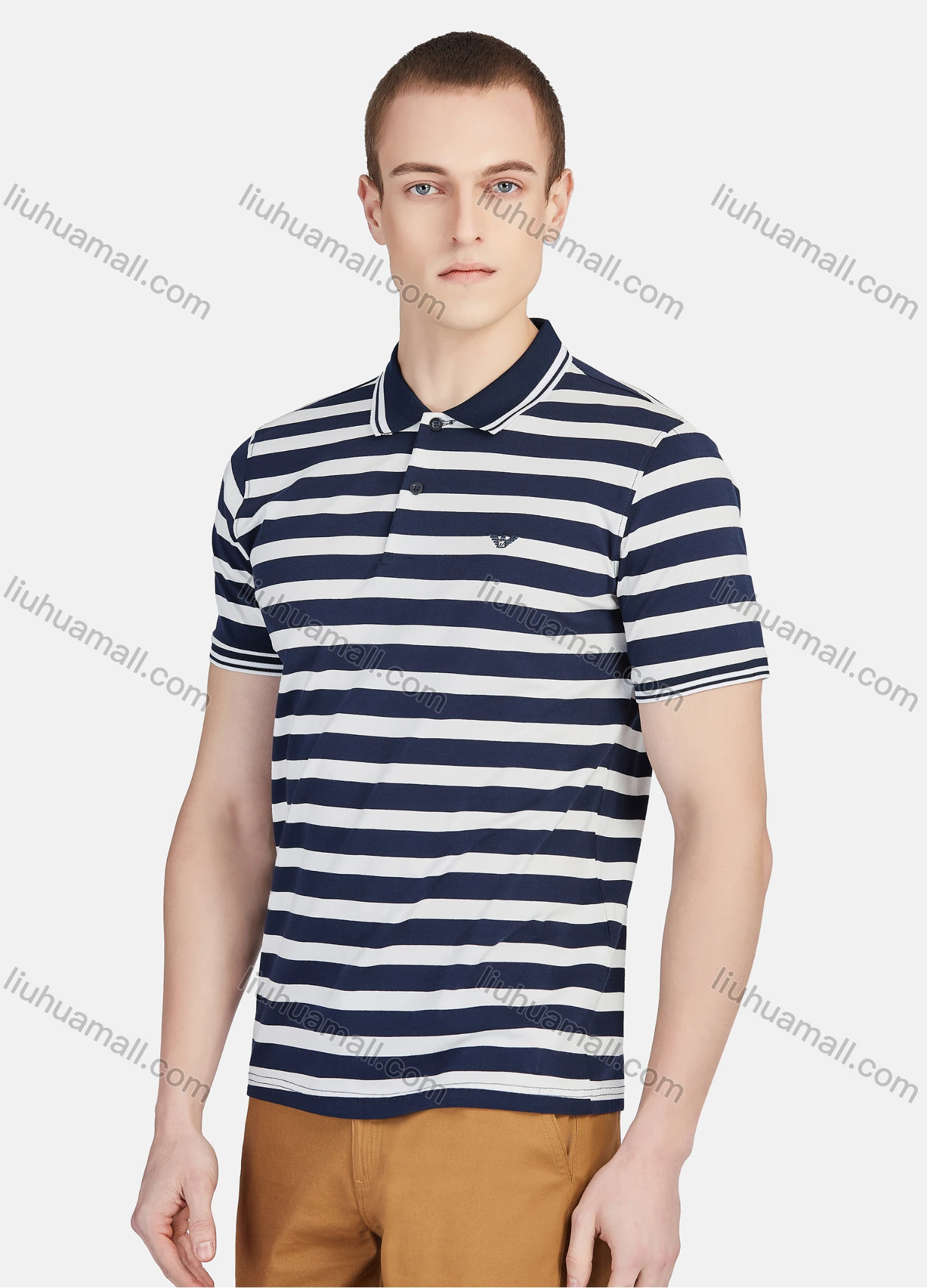 Wholesale Men's Casual Short Sleeve Slim Fit Striped Embroidery Polo Shirt - Liuhuamall