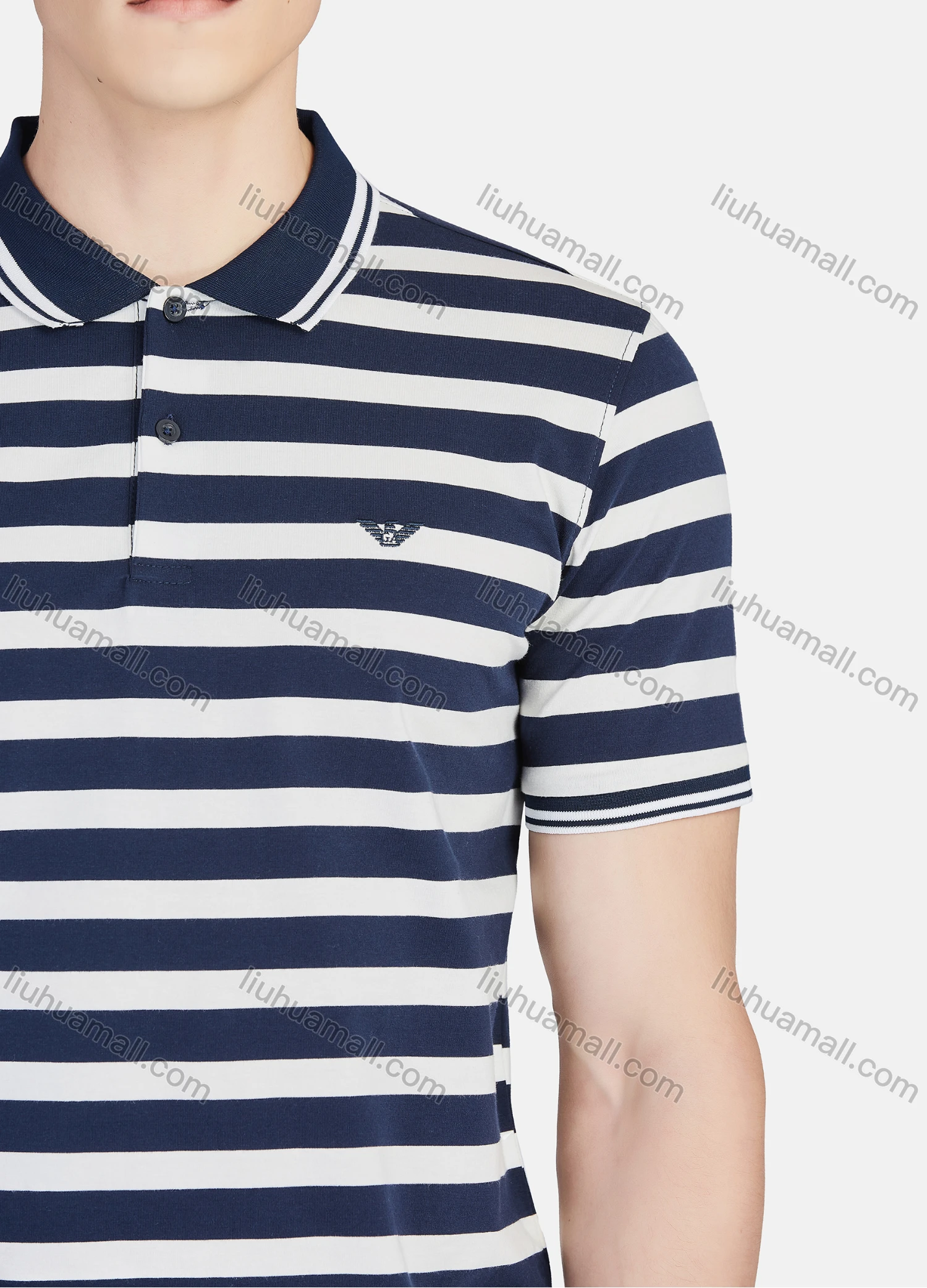 Wholesale Men's Casual Short Sleeve Slim Fit Striped Embroidery Polo Shirt - Liuhuamall