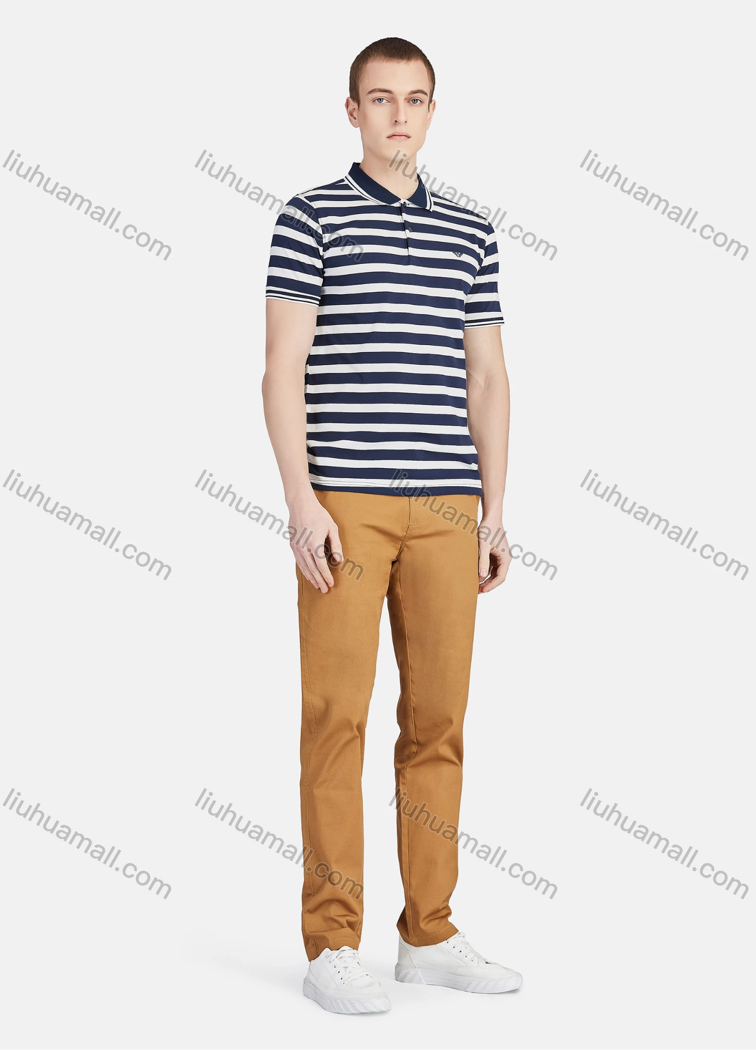 Wholesale Men's Casual Short Sleeve Slim Fit Striped Embroidery Polo Shirt - Liuhuamall