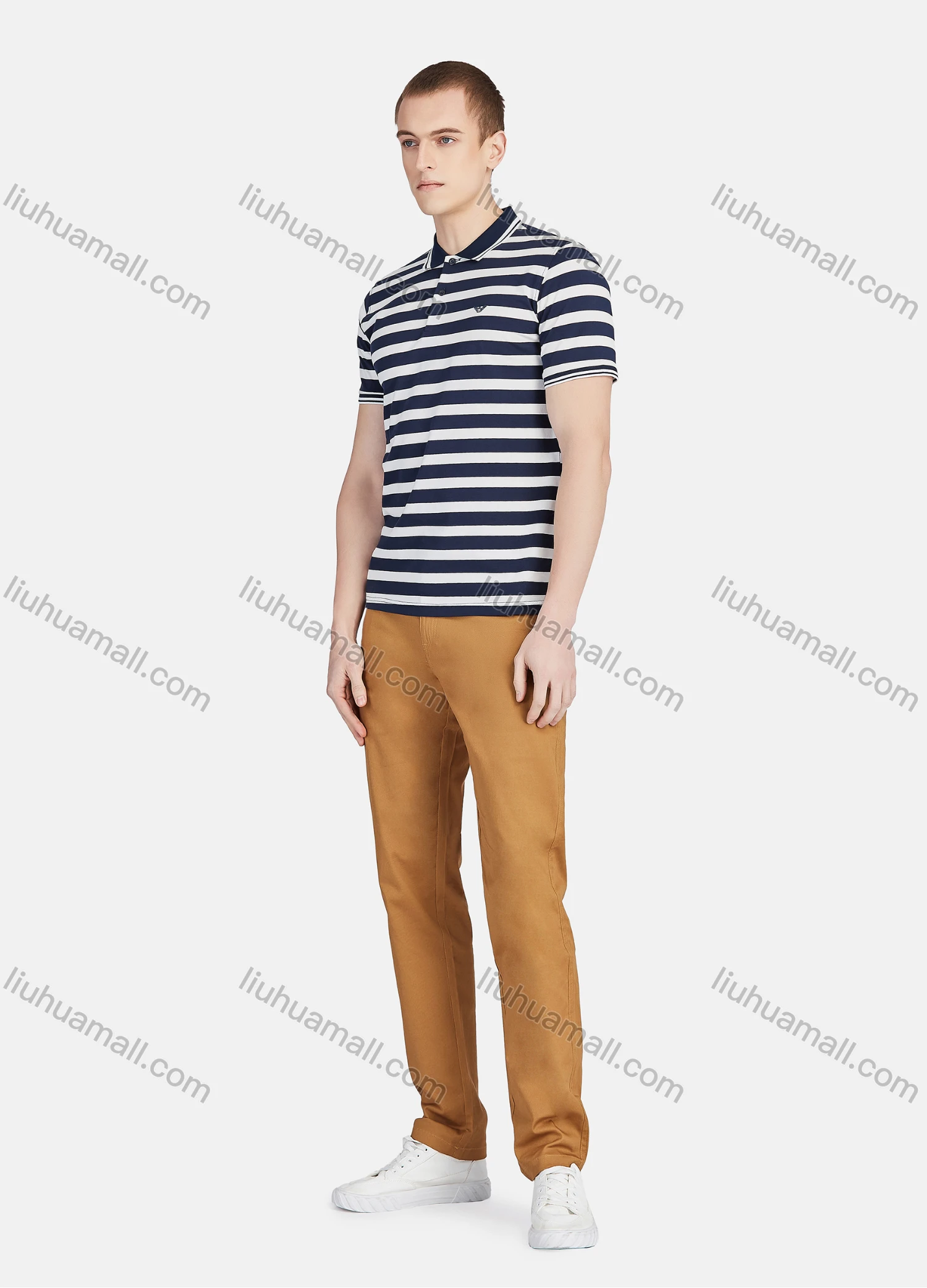 Wholesale Men's Casual Short Sleeve Slim Fit Striped Embroidery Polo Shirt - Liuhuamall
