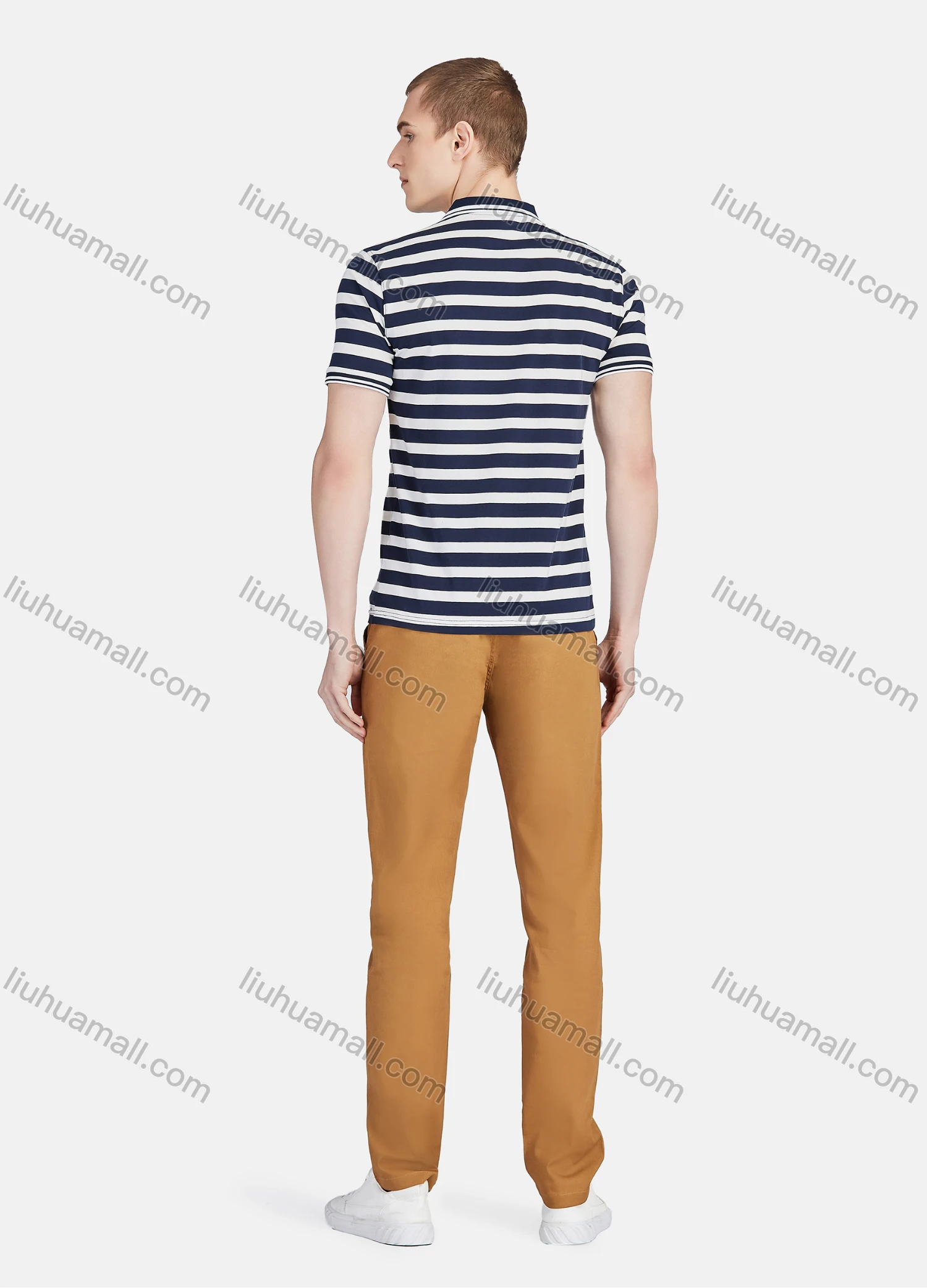 Wholesale Men's Casual Short Sleeve Slim Fit Striped Embroidery Polo Shirt - Liuhuamall