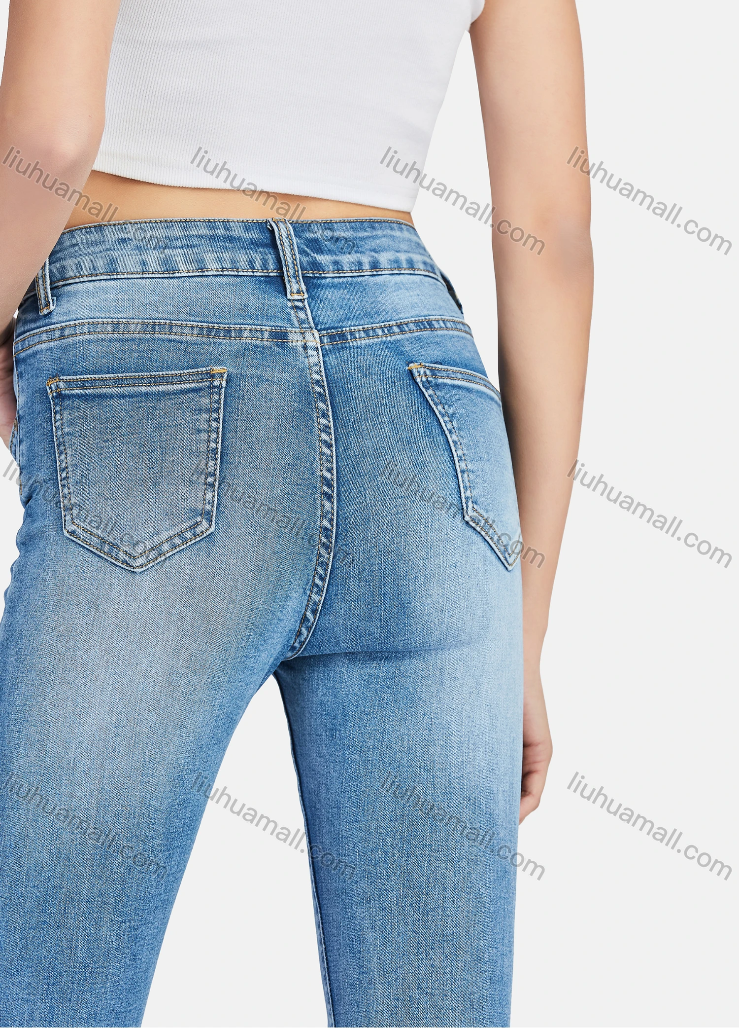 Wholesale Women's Casual Distressed High Waist Ankle Length Skinny Fit Jean - Liuhuamall