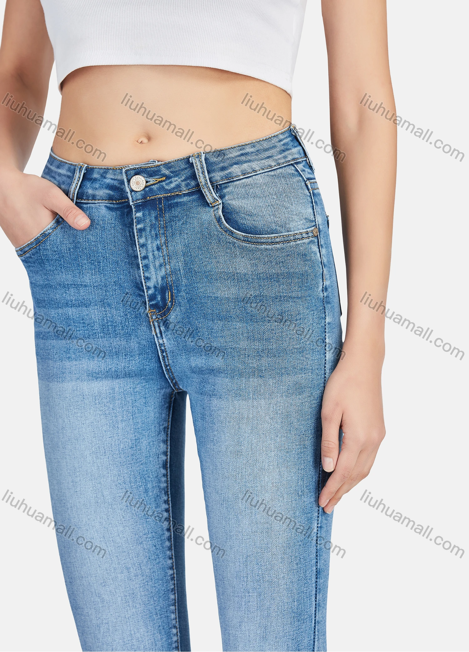 Wholesale Women's Casual Distressed High Waist Ankle Length Skinny Fit Jean - Liuhuamall