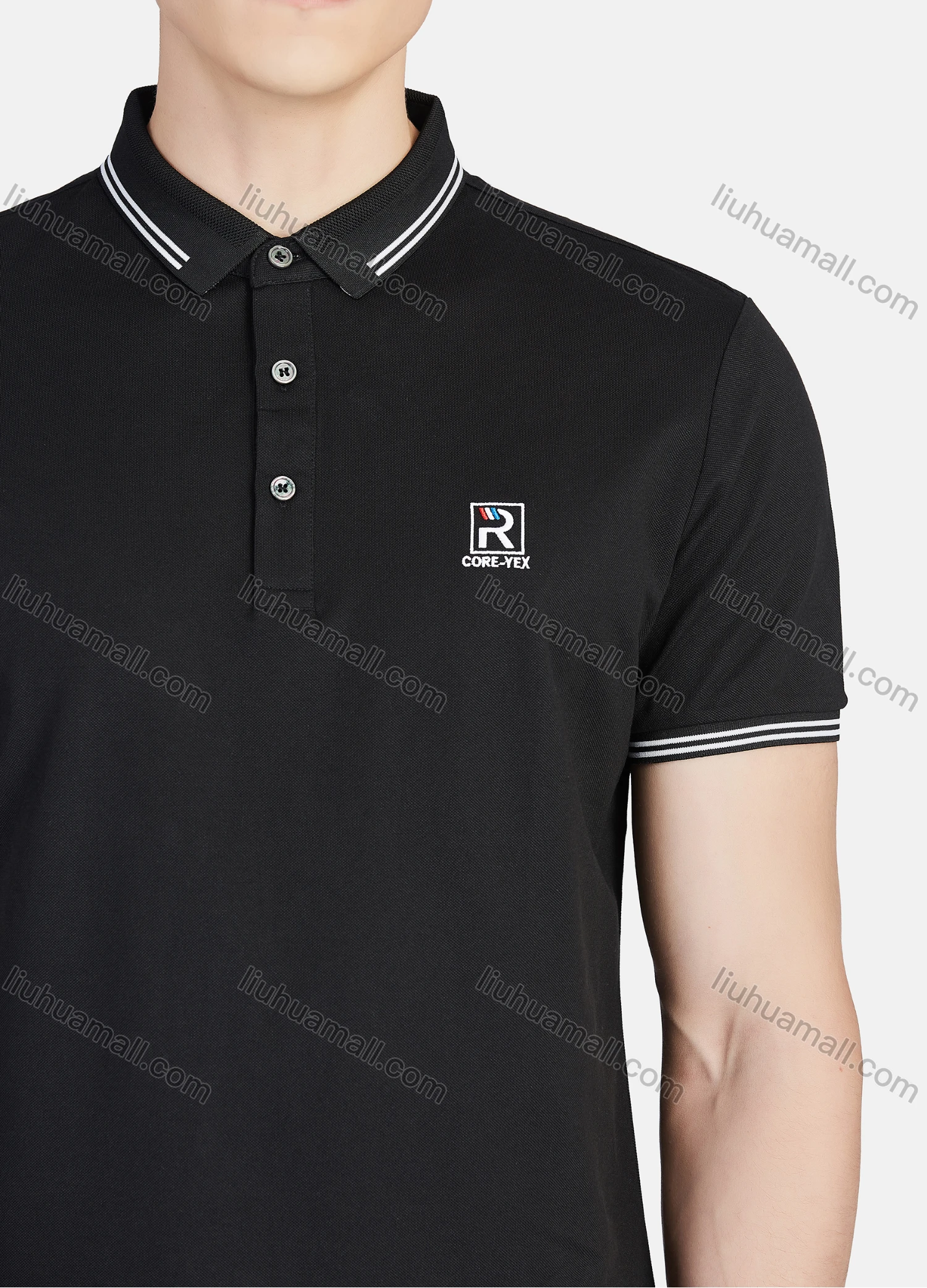 Wholesale Men's Casual Short Sleeve Slim Fit Embroidery Striped Trim Polo Shirt - Liuhuamall
