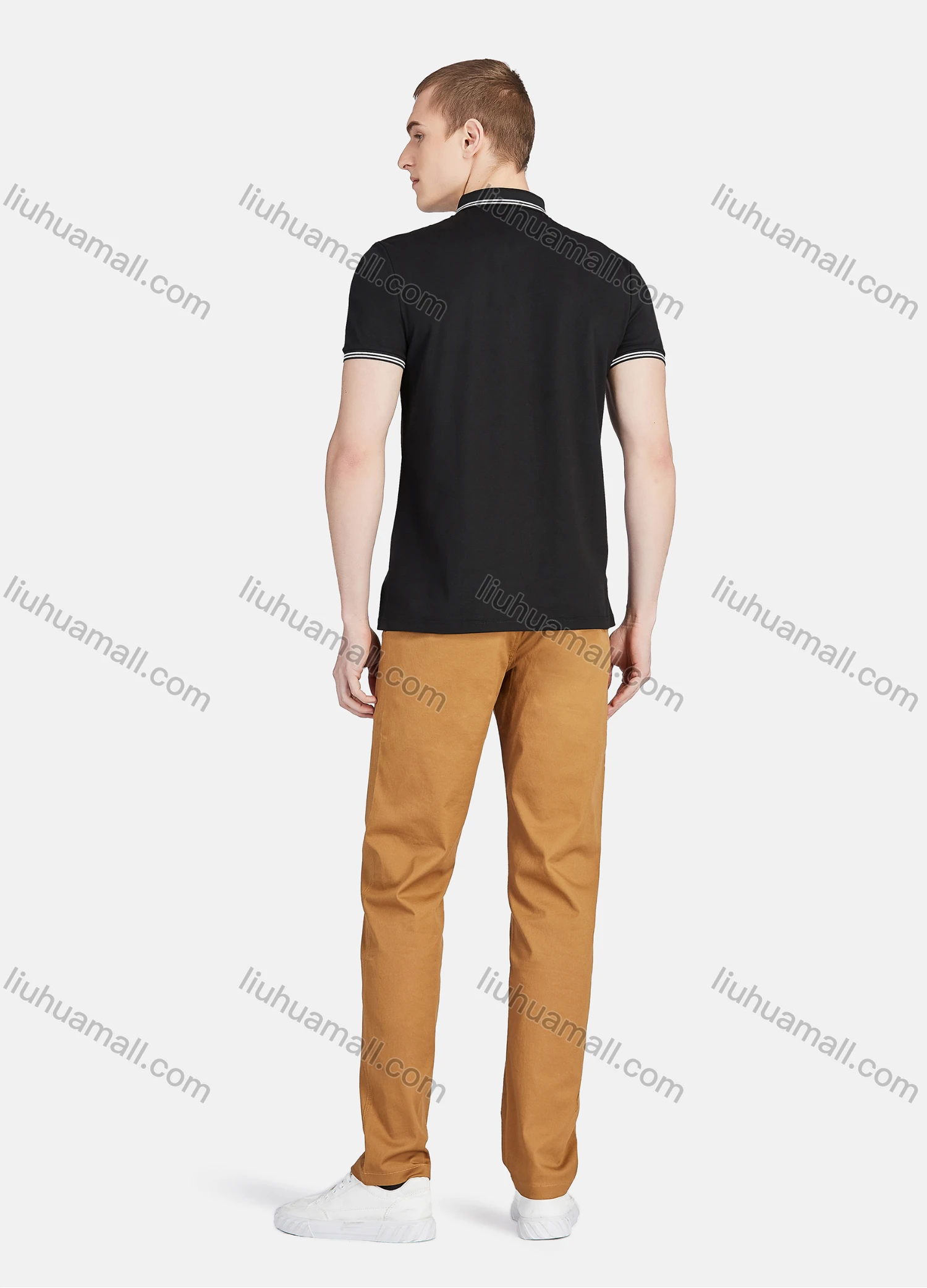 Wholesale Men's Casual Short Sleeve Slim Fit Embroidery Striped Trim Polo Shirt - Liuhuamall