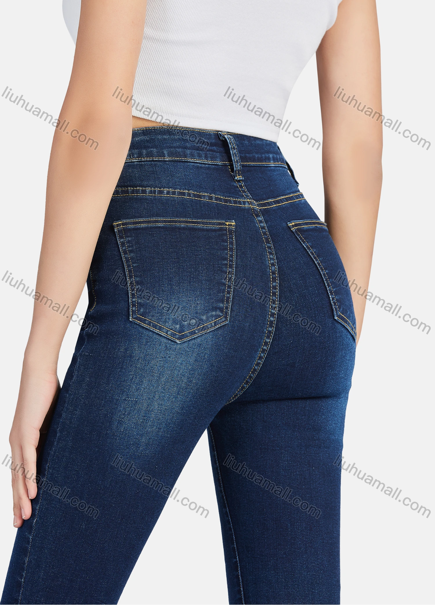 Wholesale Women's Casual High Waist Single Breasted Ankle Length Flared Leg Jean - Liuhuamall