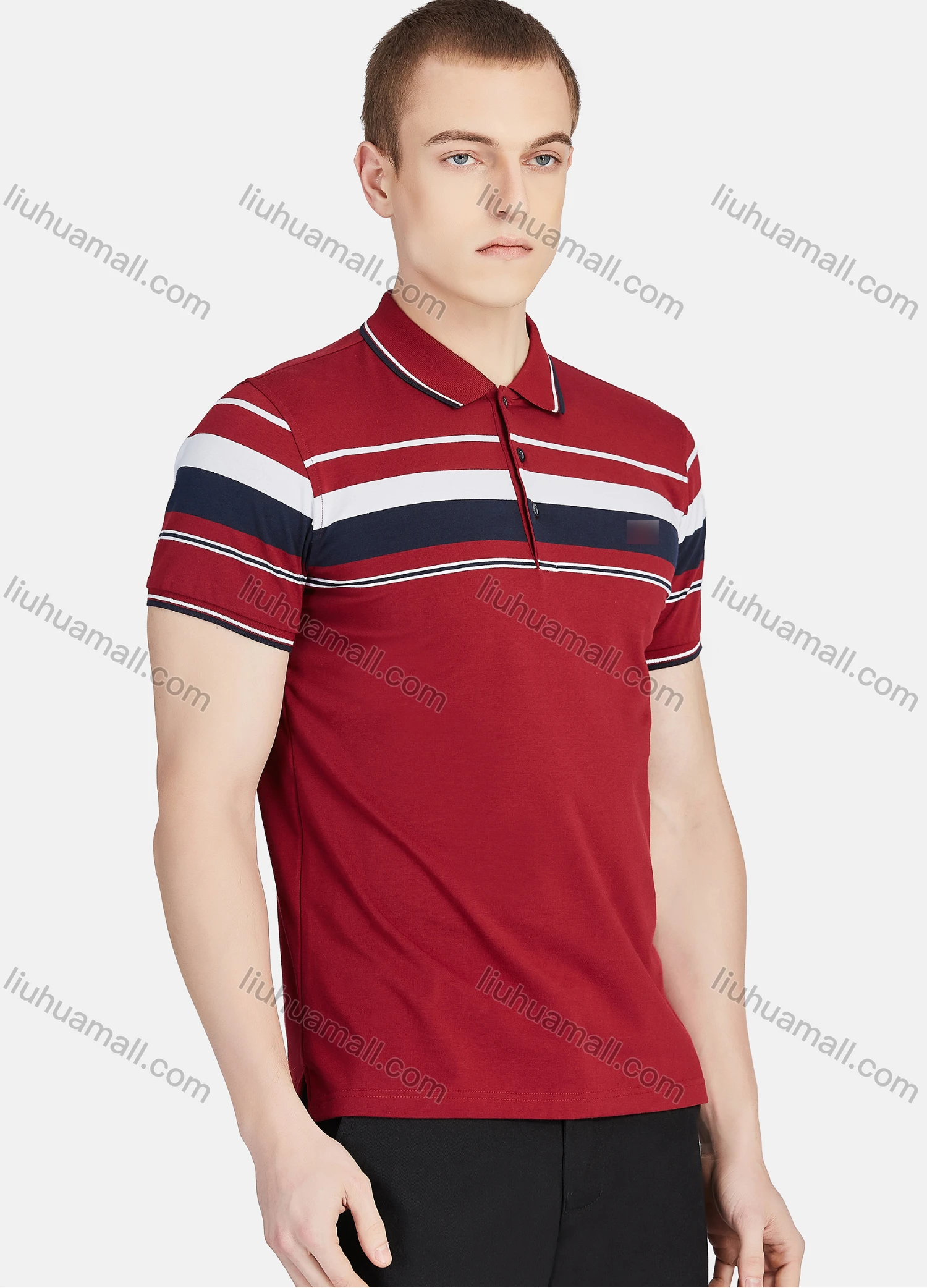 Wholesale Men's Casual Striped Colorblock Slim Fit Short Sleeve Embroidery Polo Shirt - Liuhuamall